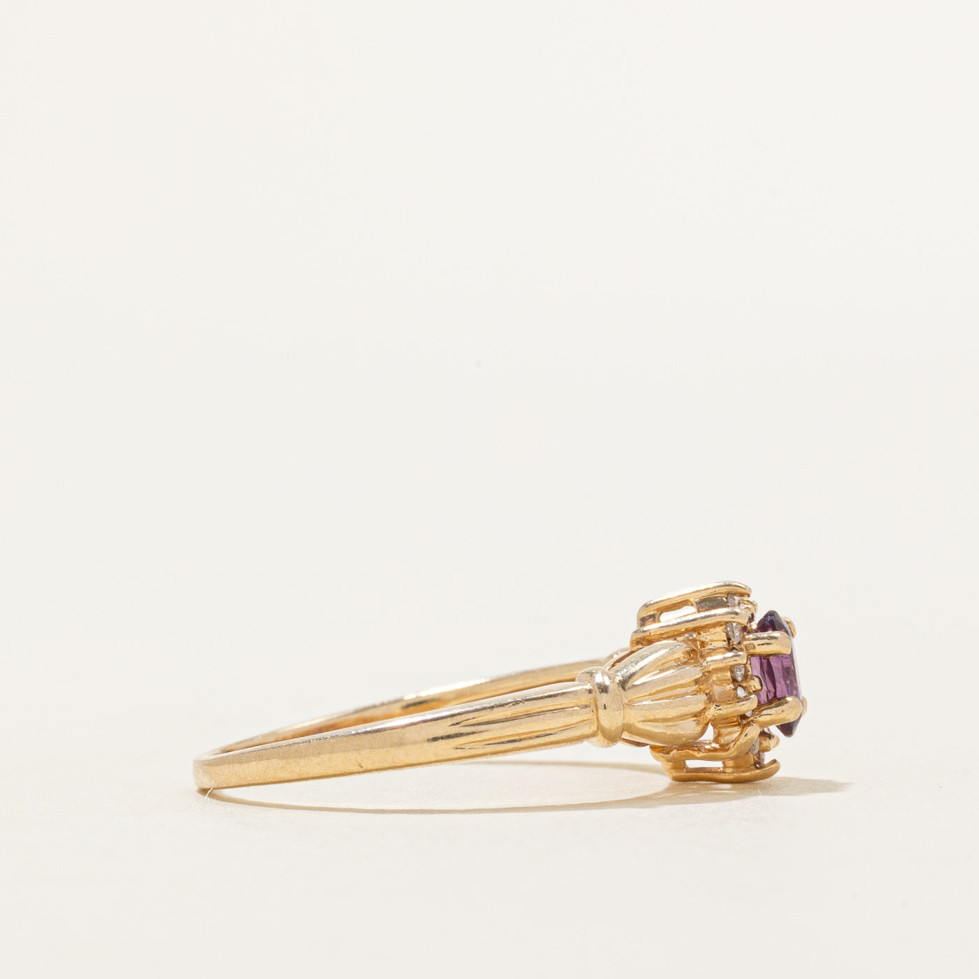 Ruby & Diamond Halo Grooved Ring | 0.32ct, 0.08ctw | SZ 7