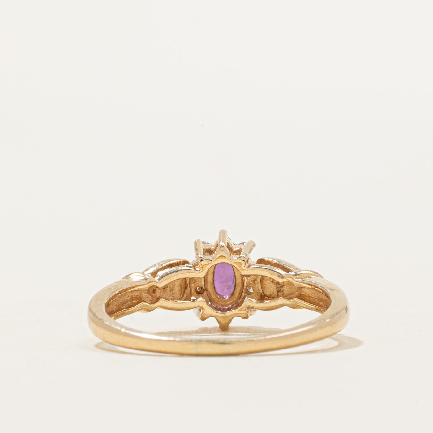 Ruby & Diamond Halo Grooved Ring | 0.32ct, 0.08ctw | SZ 7