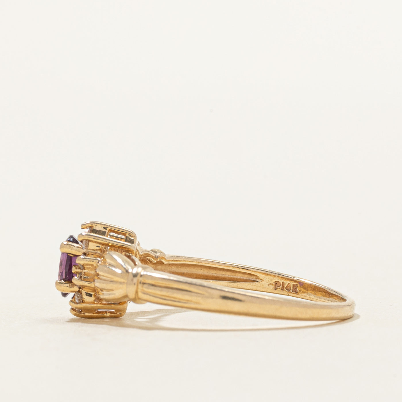 Ruby & Diamond Halo Grooved Ring | 0.32ct, 0.08ctw | SZ 7