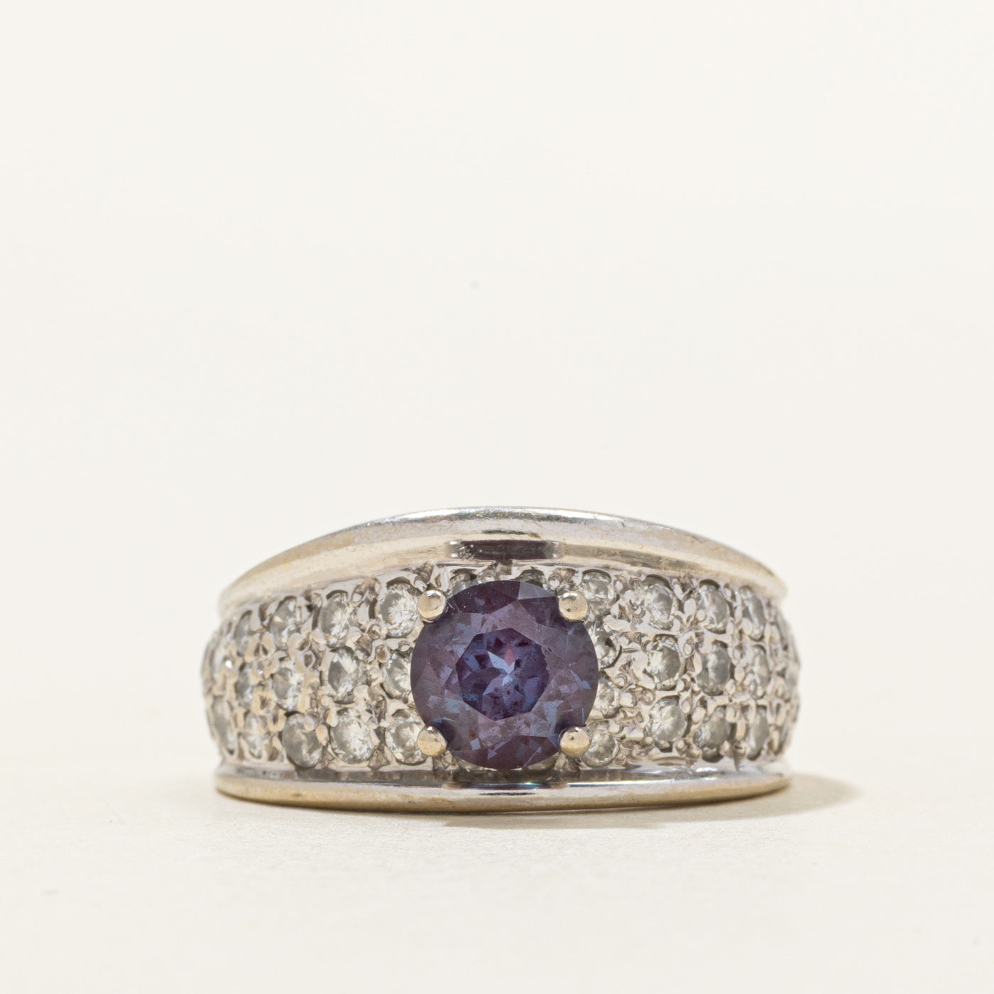 Pave Set Diamond & Synthetic Colour Changing Sapphire Ring | 0.90ctw, 0.45ct | SZ 5.5