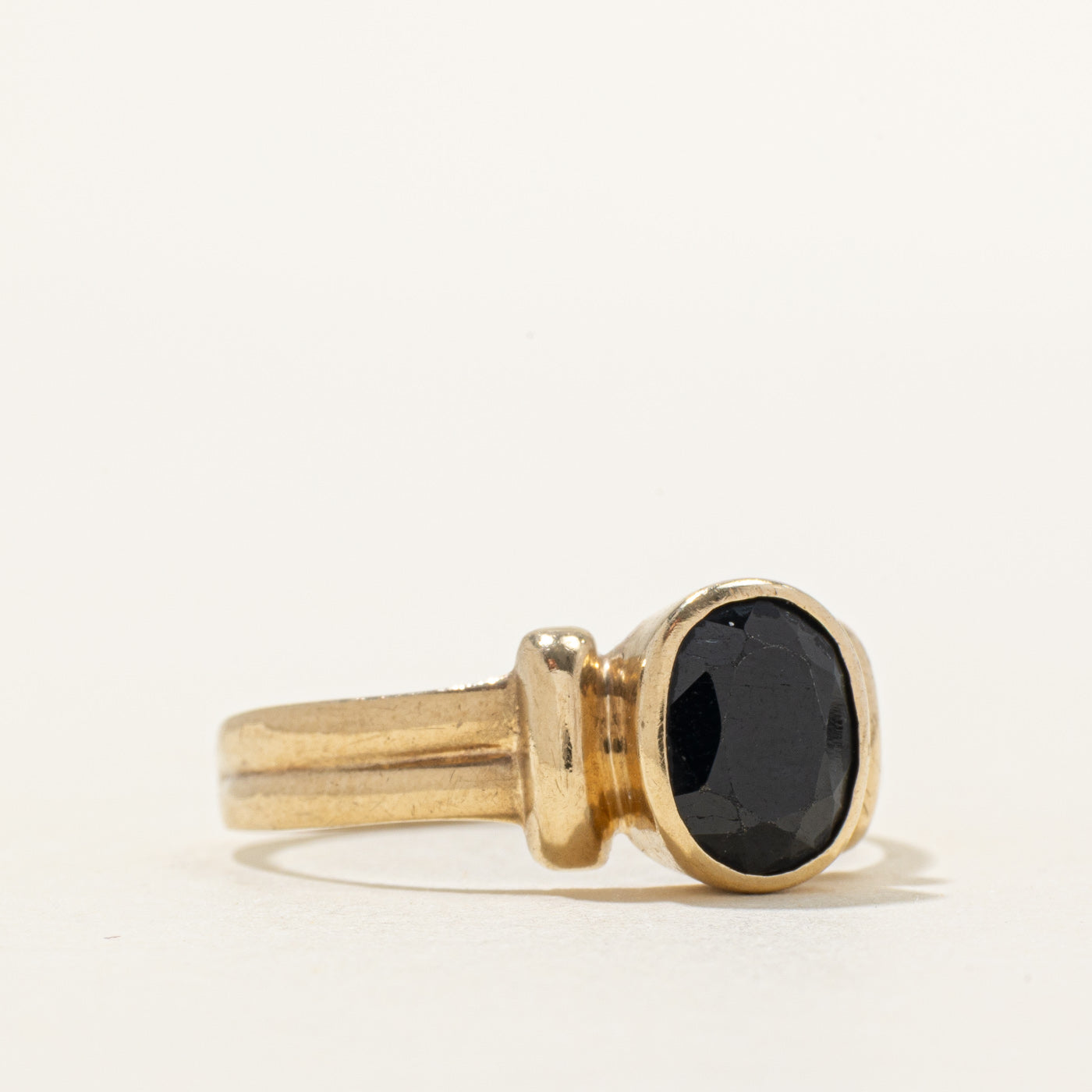 Bezel Set Black Sapphire Grooved Ring | 3.30ct | SZ 11