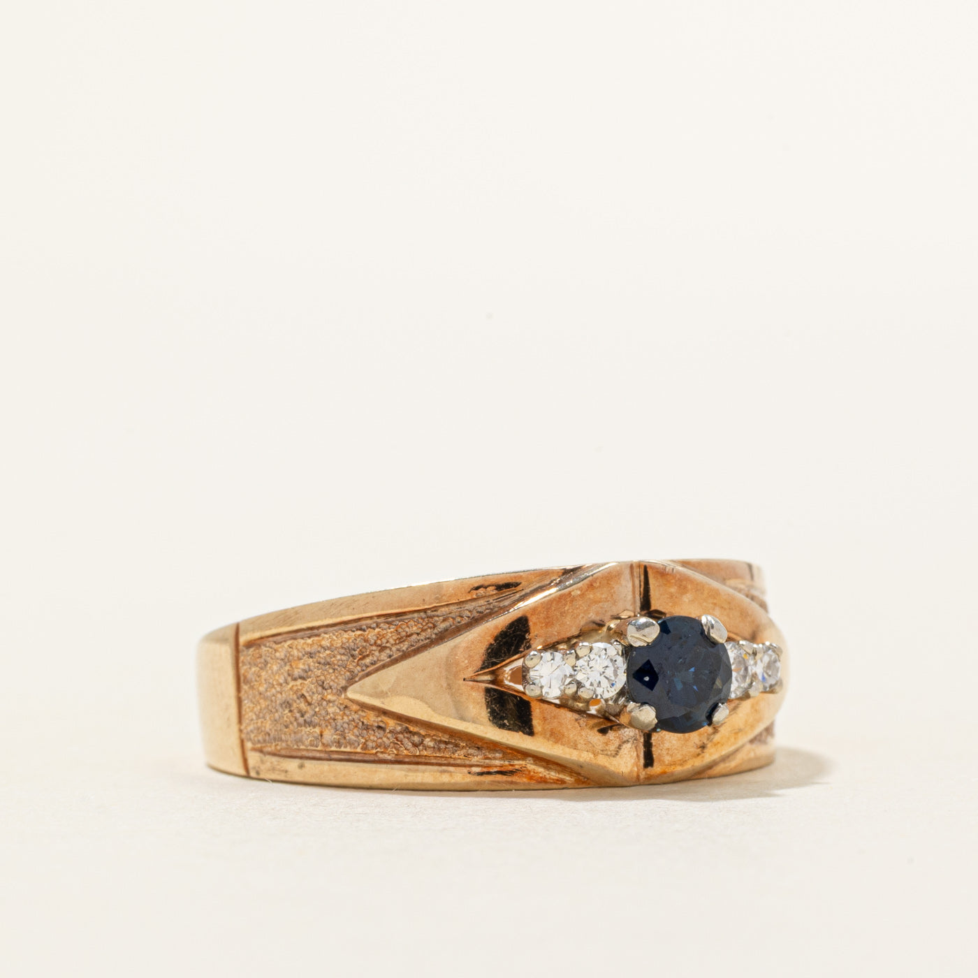 Sapphire & Diamond Textured Ring | 0.40ct, 0.10ctw | SZ 10