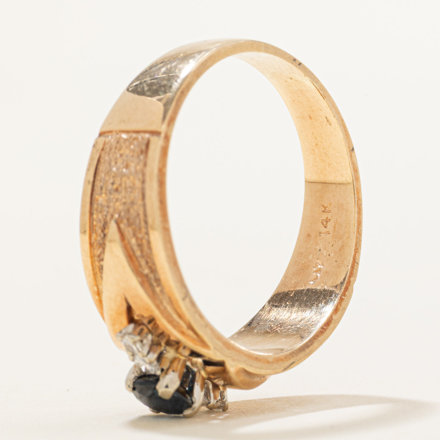 Sapphire & Diamond Textured Ring | 0.40ct, 0.10ctw | SZ 10