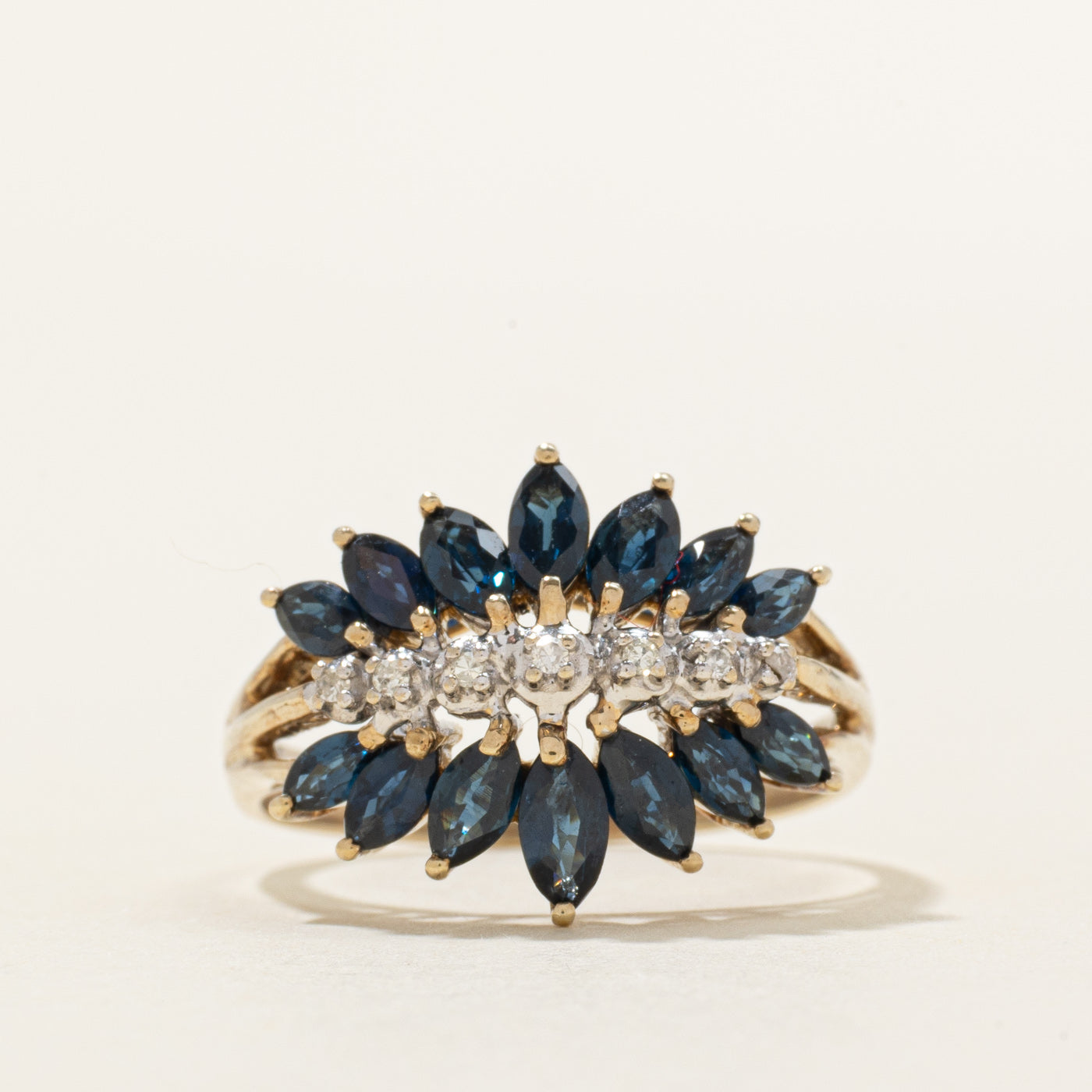 Multi-Row Marquise Cut Sapphire & Diamond Ring | 1.00ctw, 0.03ctw | SZ 7