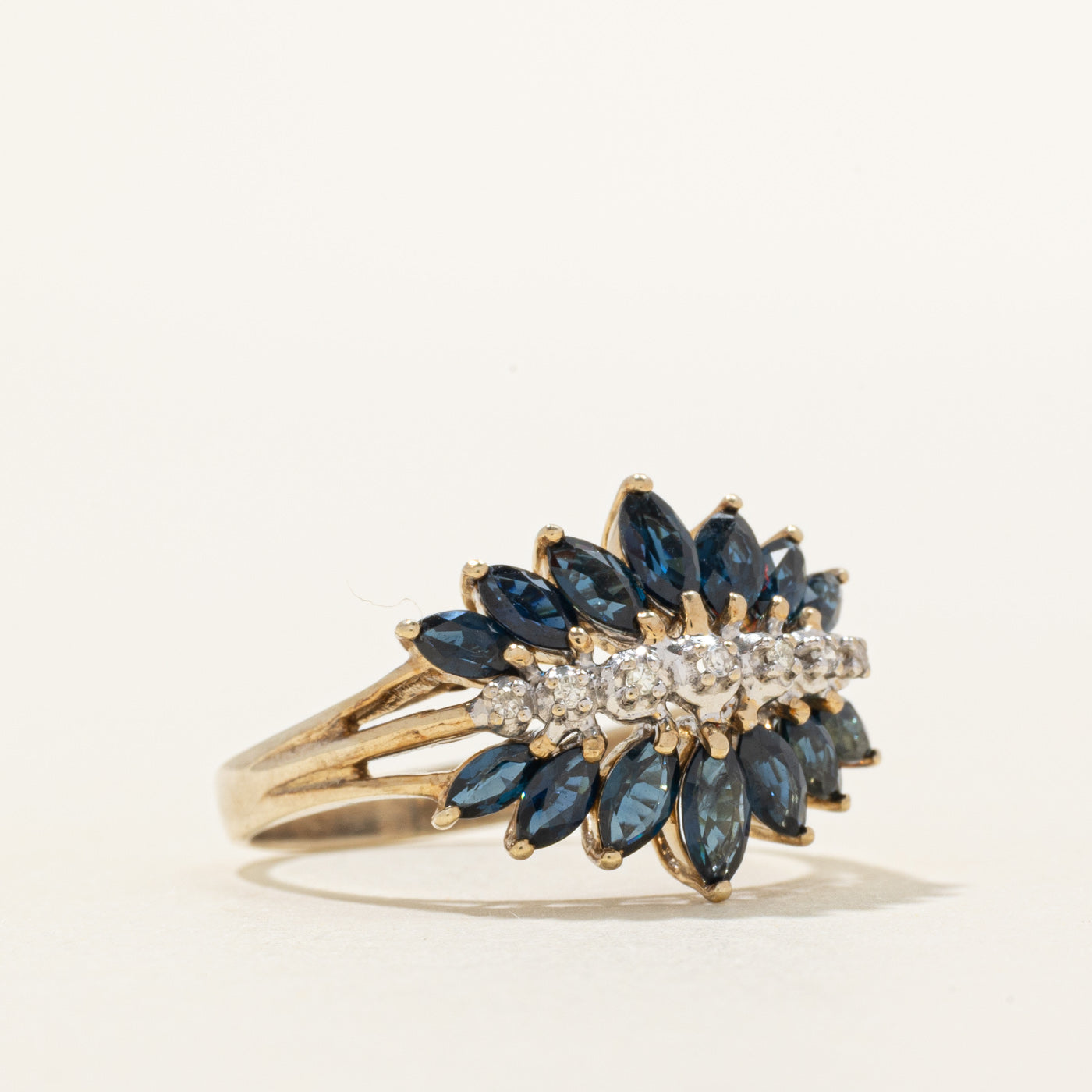 Multi-Row Marquise Cut Sapphire & Diamond Ring | 1.00ctw, 0.03ctw | SZ 7