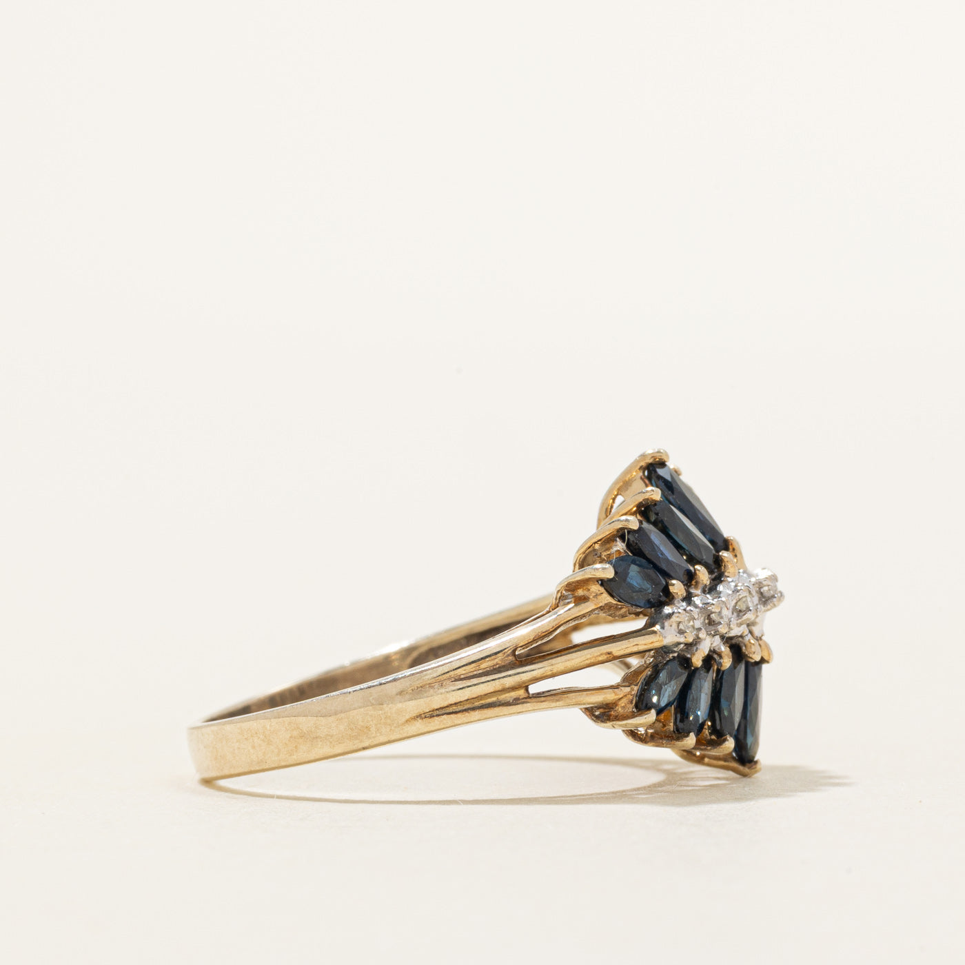 Multi-Row Marquise Cut Sapphire & Diamond Ring | 1.00ctw, 0.03ctw | SZ 7