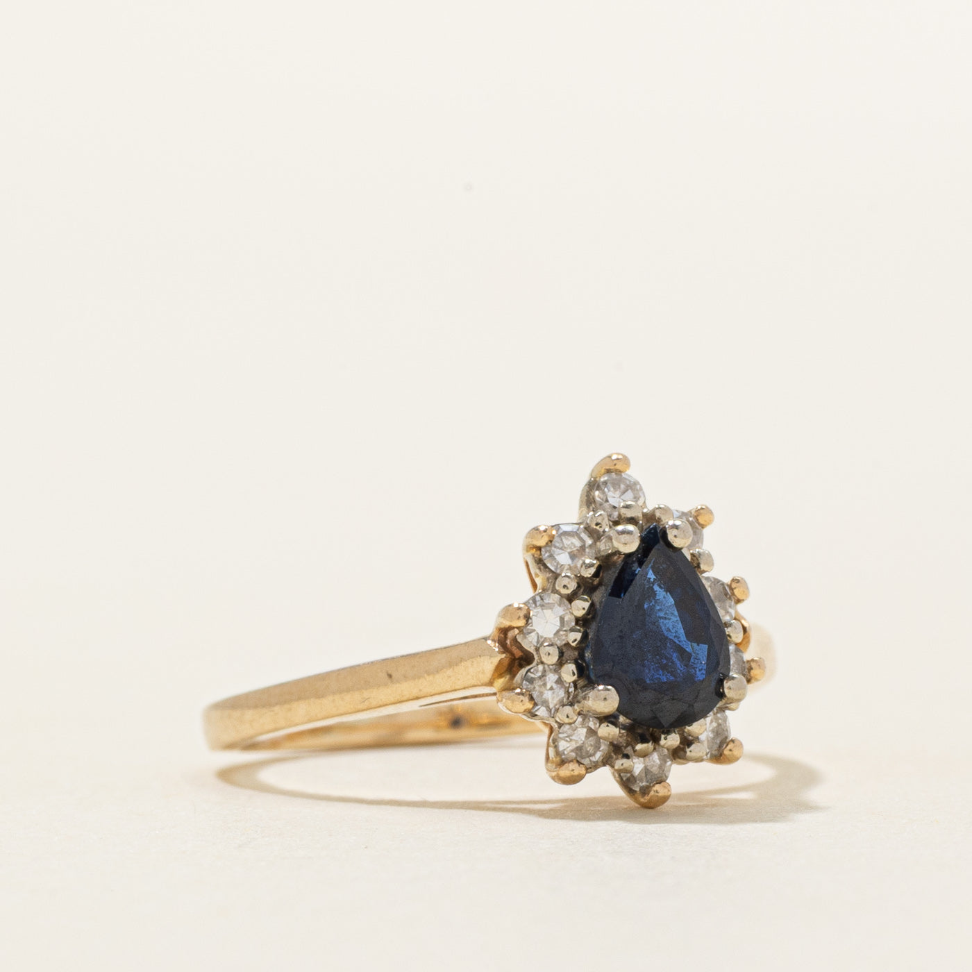 'Birks' Pear Cut Sapphire & Diamond Petal Ring | 0.46ct, 0.10ctw | SZ 3.25