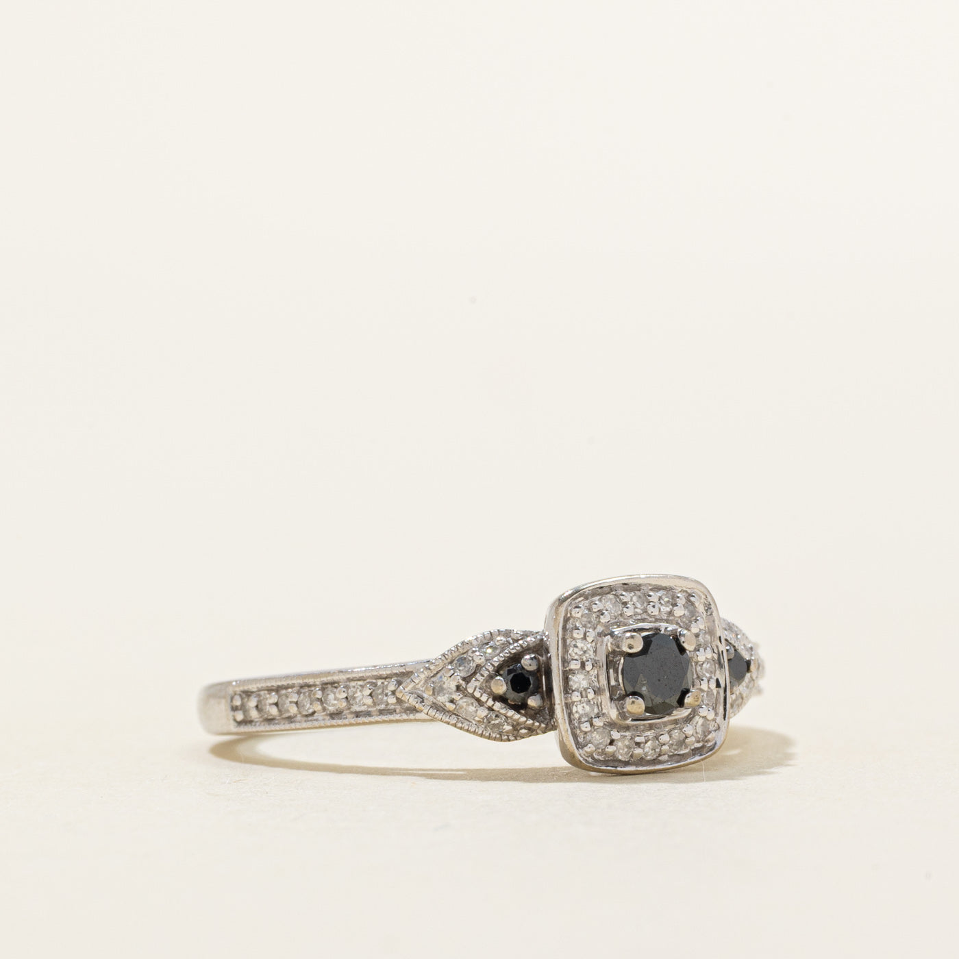 Black & White Diamond Halo Ornate Ring | 0.27ctw | SZ 6.75