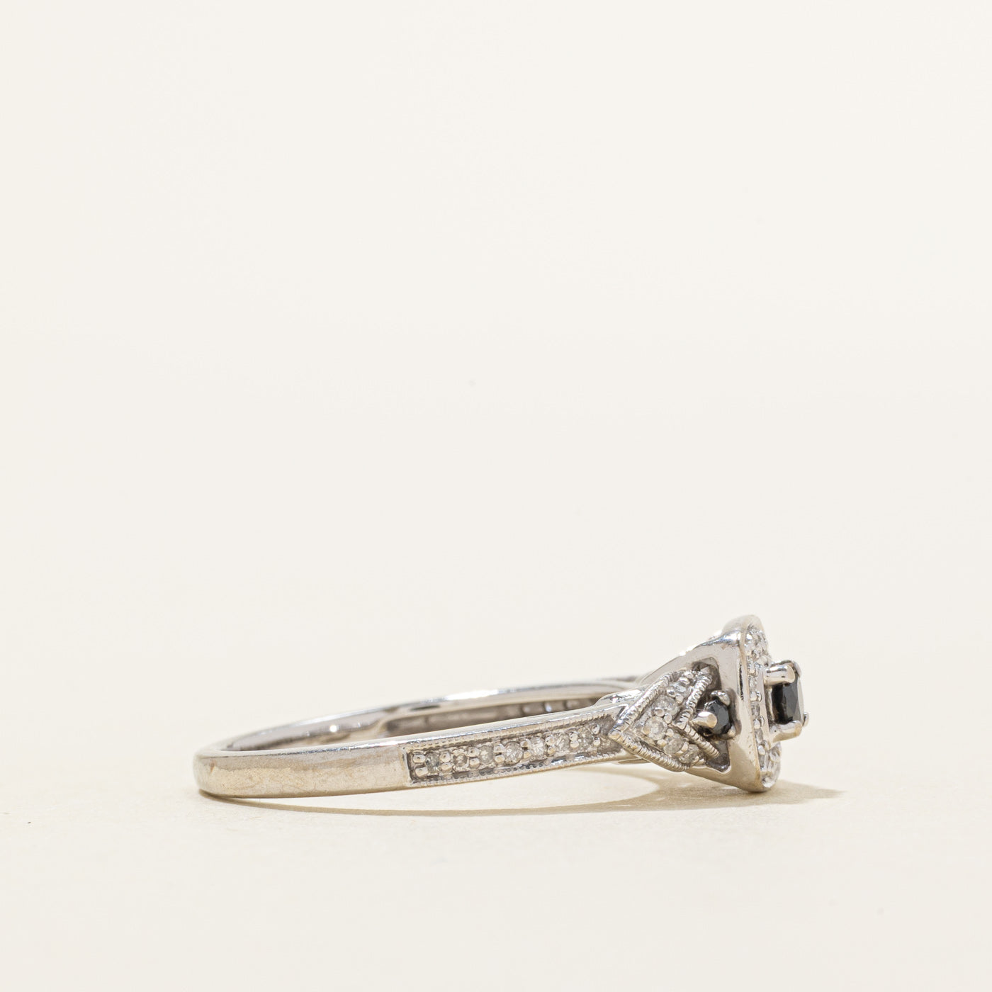 Black & White Diamond Halo Ornate Ring | 0.27ctw | SZ 6.75