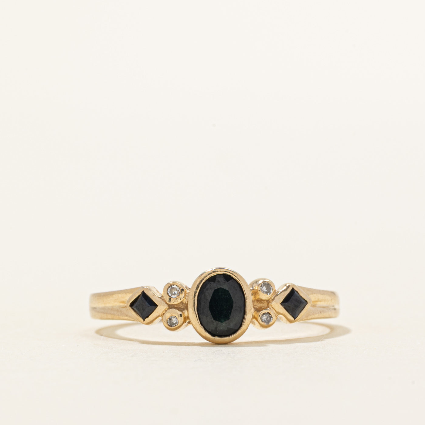 Bezel Set Black Sapphire & Diamond Grooved Ring | 0.55ctw, 0.02ctw | SZ 7.25
