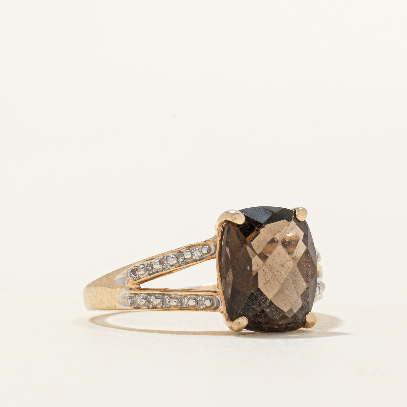 Smoky Quartz & Diamond Split Shank Ring | 4.00ct, 0.10ctw | SZ 6.75