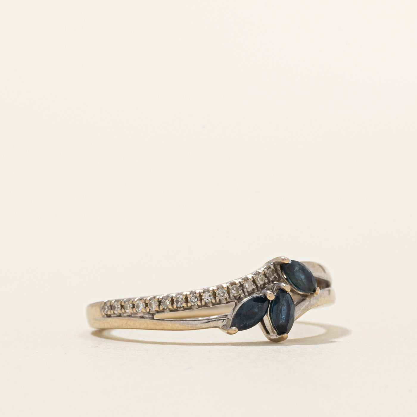 Marquise Cut Sapphire & Diamond Split Ring | 0.21ctw, 0.05ctw | SZ 7