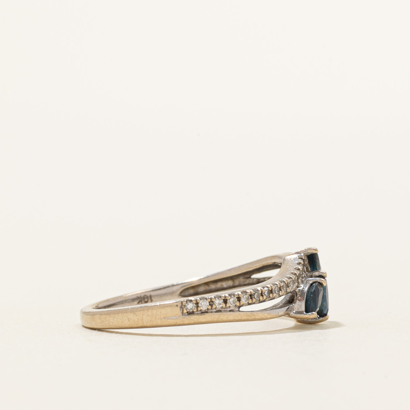 Marquise Cut Sapphire & Diamond Split Ring | 0.21ctw, 0.05ctw | SZ 7