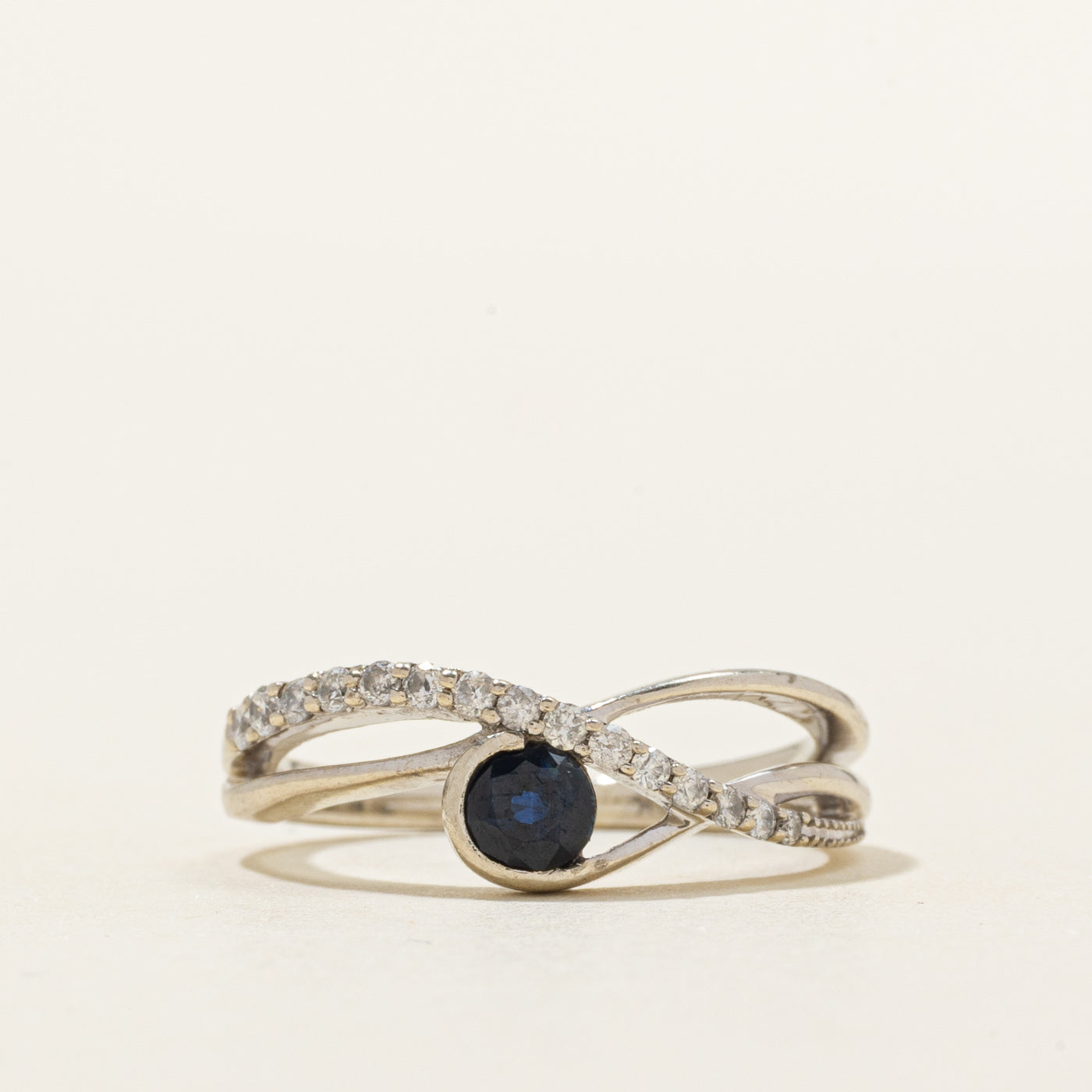 Semi-Eternity Sapphire & Diamond Cross Over Ring | 0.26ct, 0.15ctw | SZ 5.5
