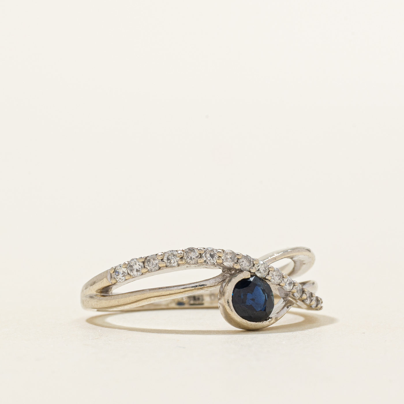 Semi-Eternity Sapphire & Diamond Cross Over Ring | 0.26ct, 0.15ctw | SZ 5.5