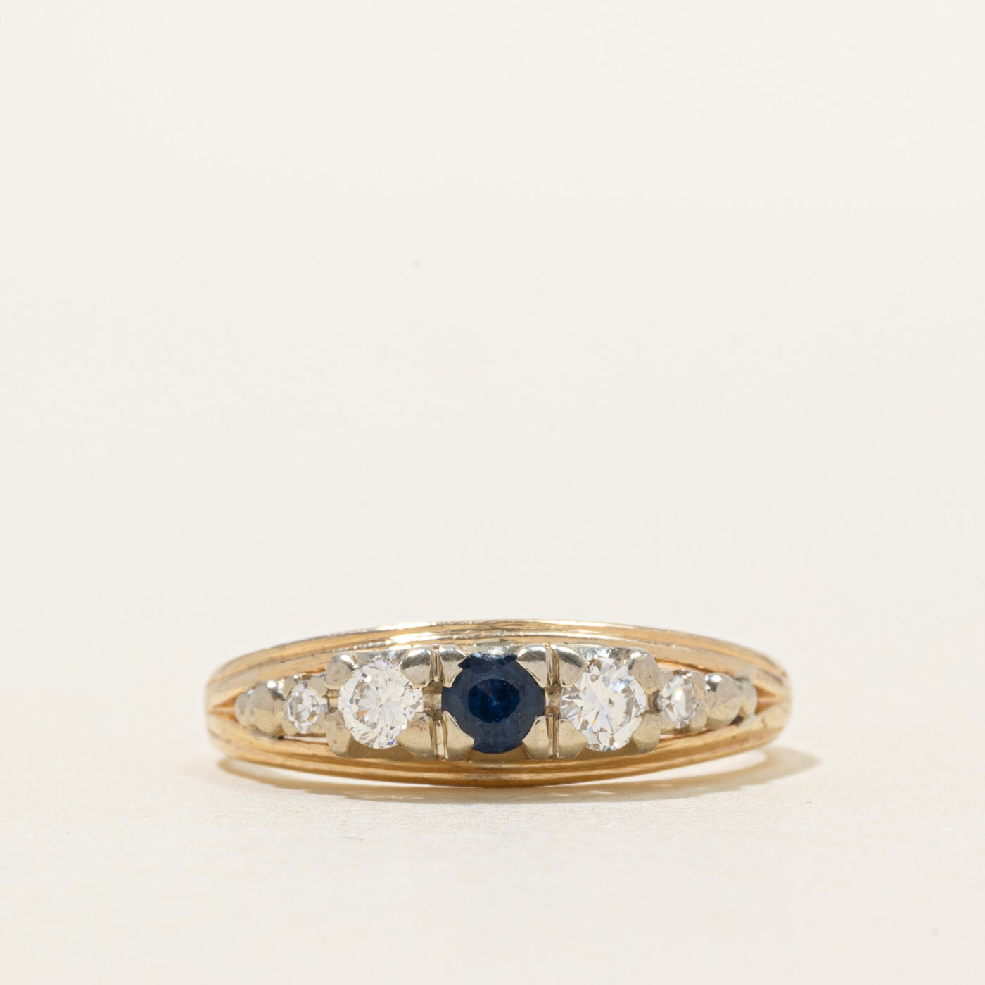 Two-Tone Diamond & Sapphire Tapered Ring | 0.24ctw, 0.20ct | SZ 7