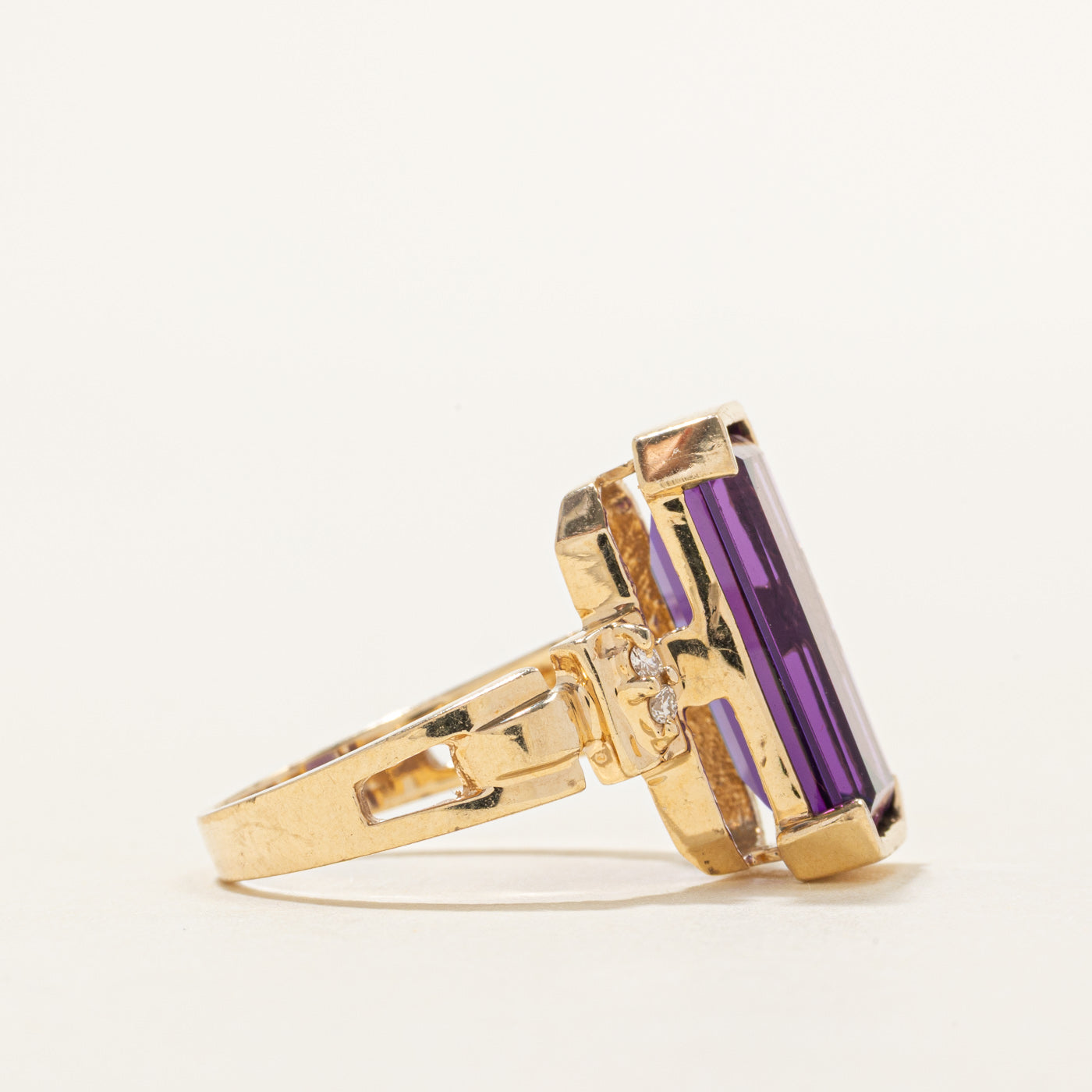 Amethyst Column & Diamond Cocktail Ring | 5.50ct, 0.04ctw | SZ 6.75