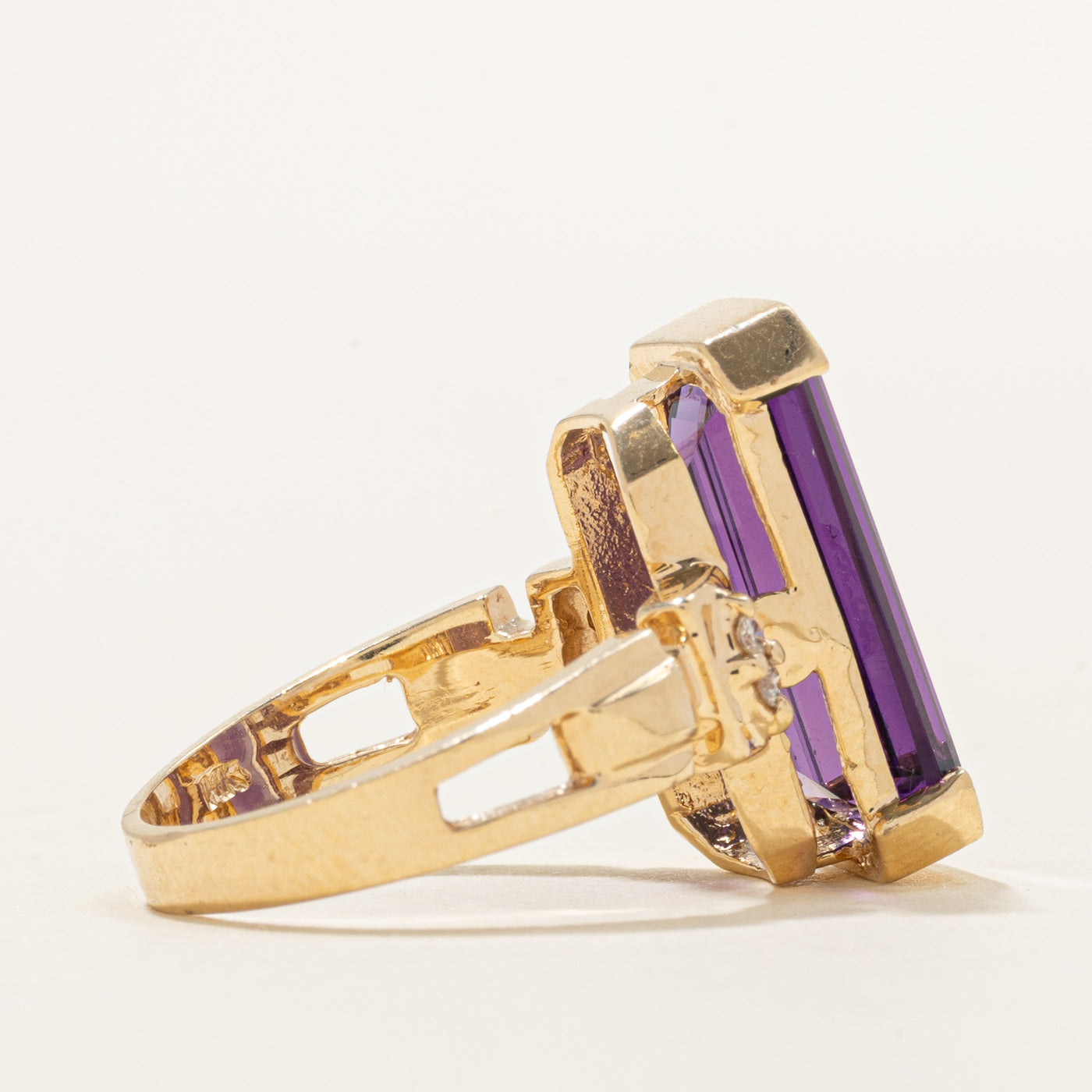 Amethyst Column & Diamond Cocktail Ring | 5.50ct, 0.04ctw | SZ 6.75
