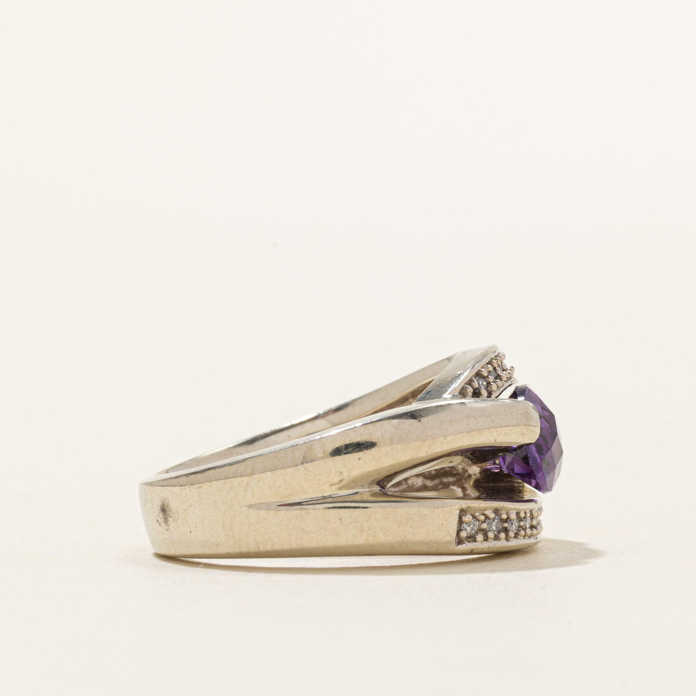 Diagonal Amethyst & Diamond Wave Ring | 1.00ct, 0.14ctw | SZ 6.25