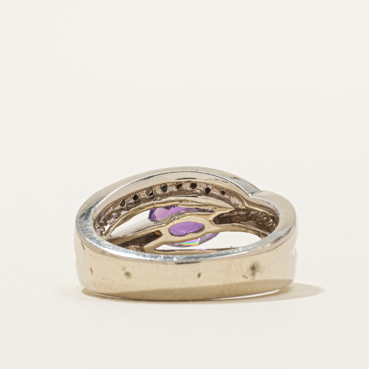 Diagonal Amethyst & Diamond Wave Ring | 1.00ct, 0.14ctw | SZ 6.25
