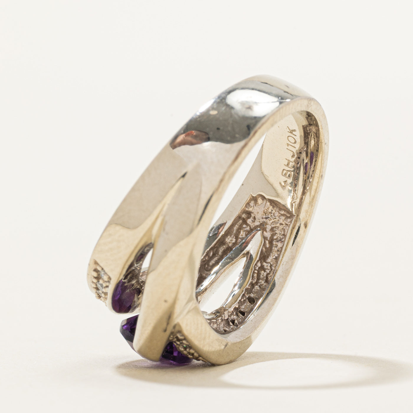 Diagonal Amethyst & Diamond Wave Ring | 1.00ct, 0.14ctw | SZ 6.25