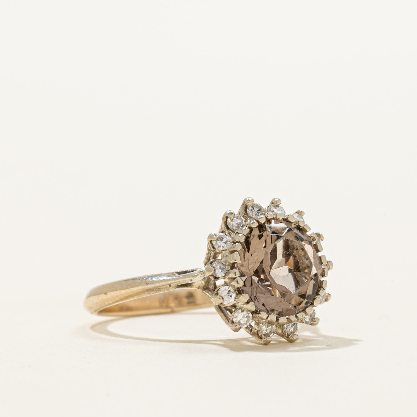 Round Cut Smoky Quartz & Diamond Petal Ring | 1.73ct, 0.21ctw | SZ 6