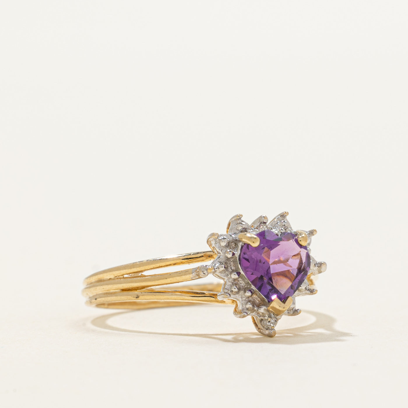 Amethyst & Diamond Heart Petal Ring | 0.60ct, 0.01ctw | SZ 7