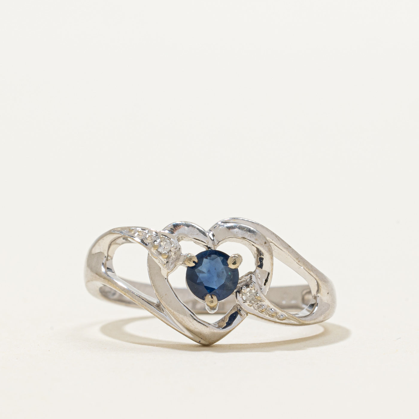 Sapphire & Diamond Open Heart Ring | 0.30ct, 0.01ctw | SZ 7.25