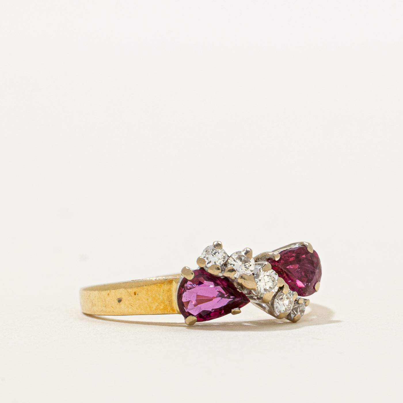 18k Pear Cut Ruby & Diamond Waterfall Ring | 0.80ctw, 0.18ctw | SZ 6.75
