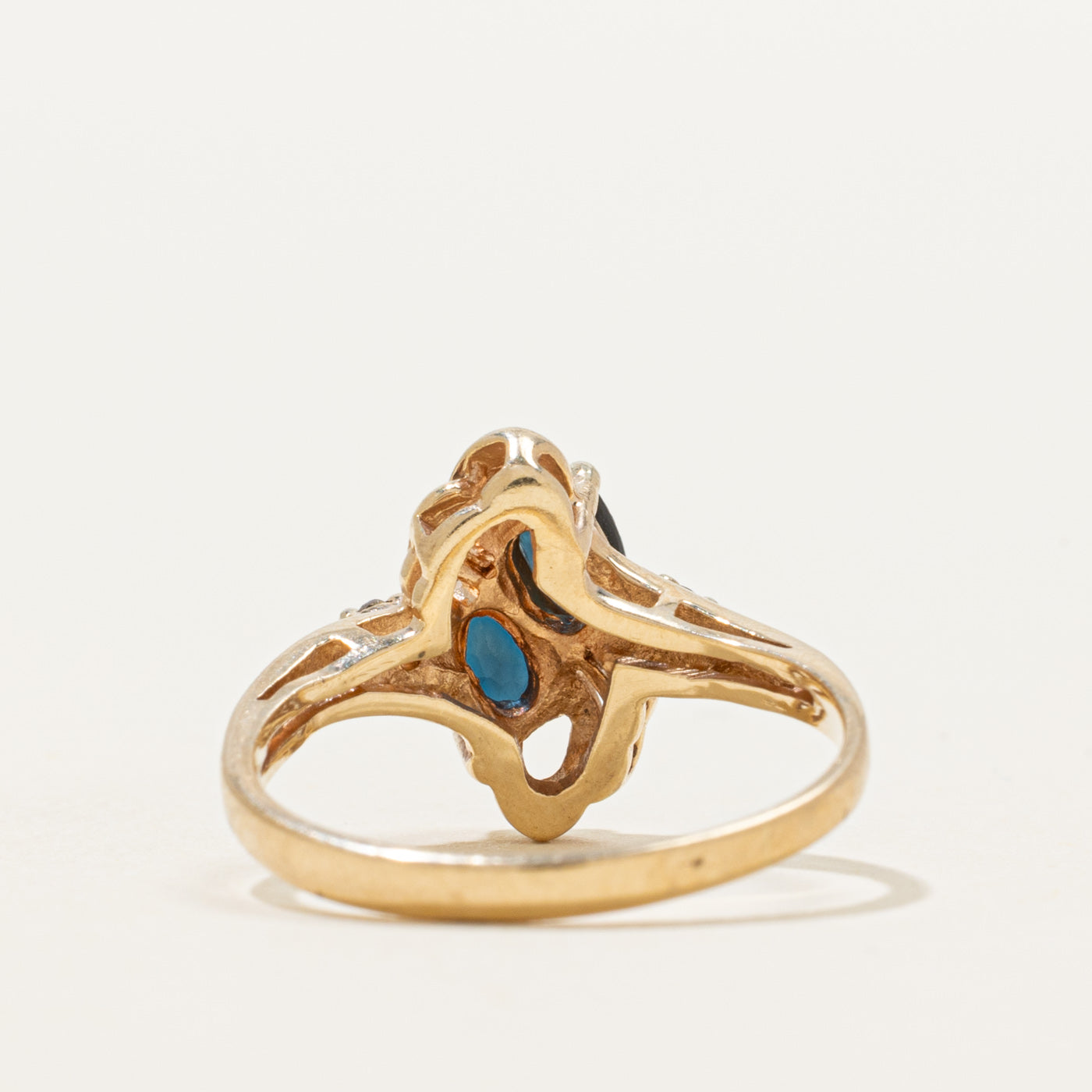 Two Stone Sapphire & Diamond Grooved Ring | 0.58ctw, 0.02ctw | SZ 5.75