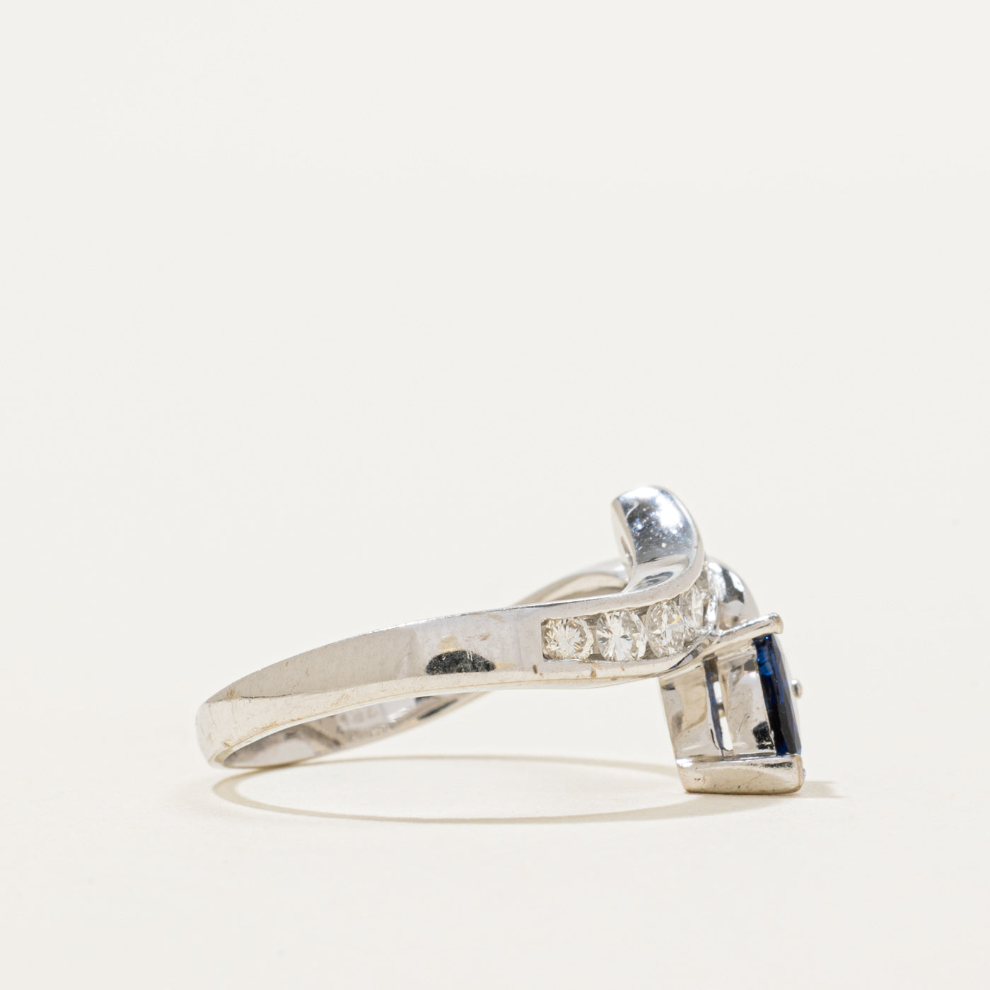 18k Pear Cut Sapphire & Diamond Bypass Ring | 0.40ct, 0.20ctw | SZ 5.5