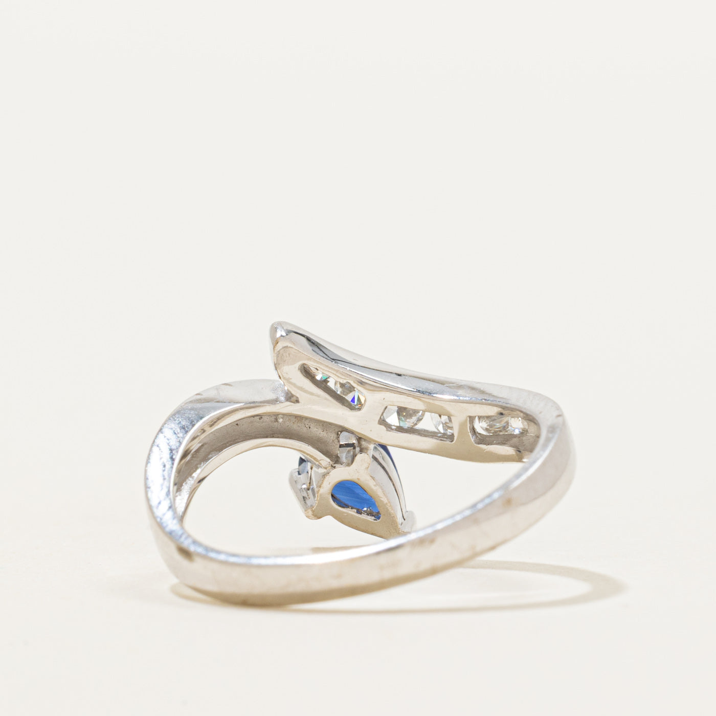 18k Pear Cut Sapphire & Diamond Bypass Ring | 0.40ct, 0.20ctw | SZ 5.5