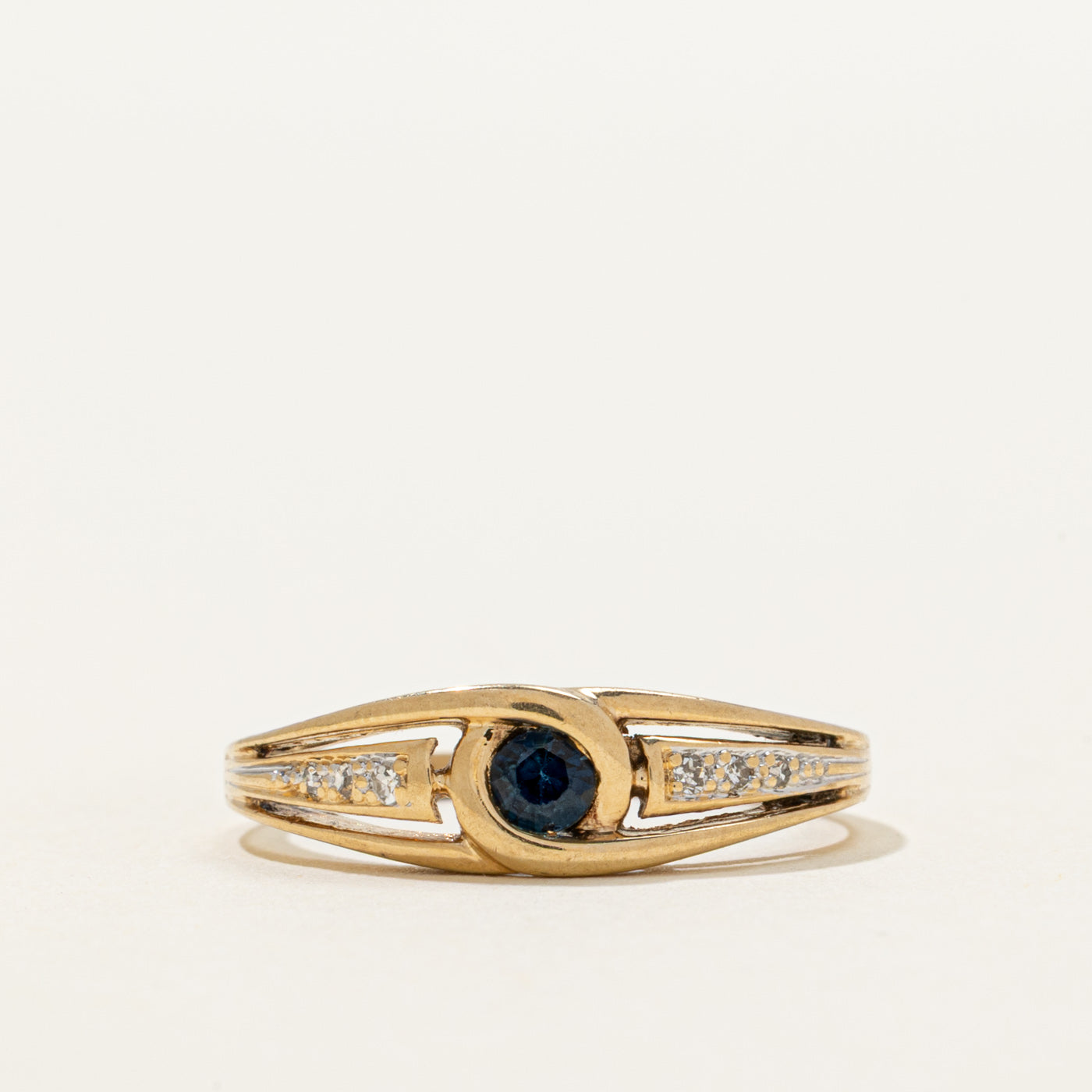Bezel Set Sapphire & Diamond Petite Ring | 0.12ct, 0.03ctw | SZ 6.75