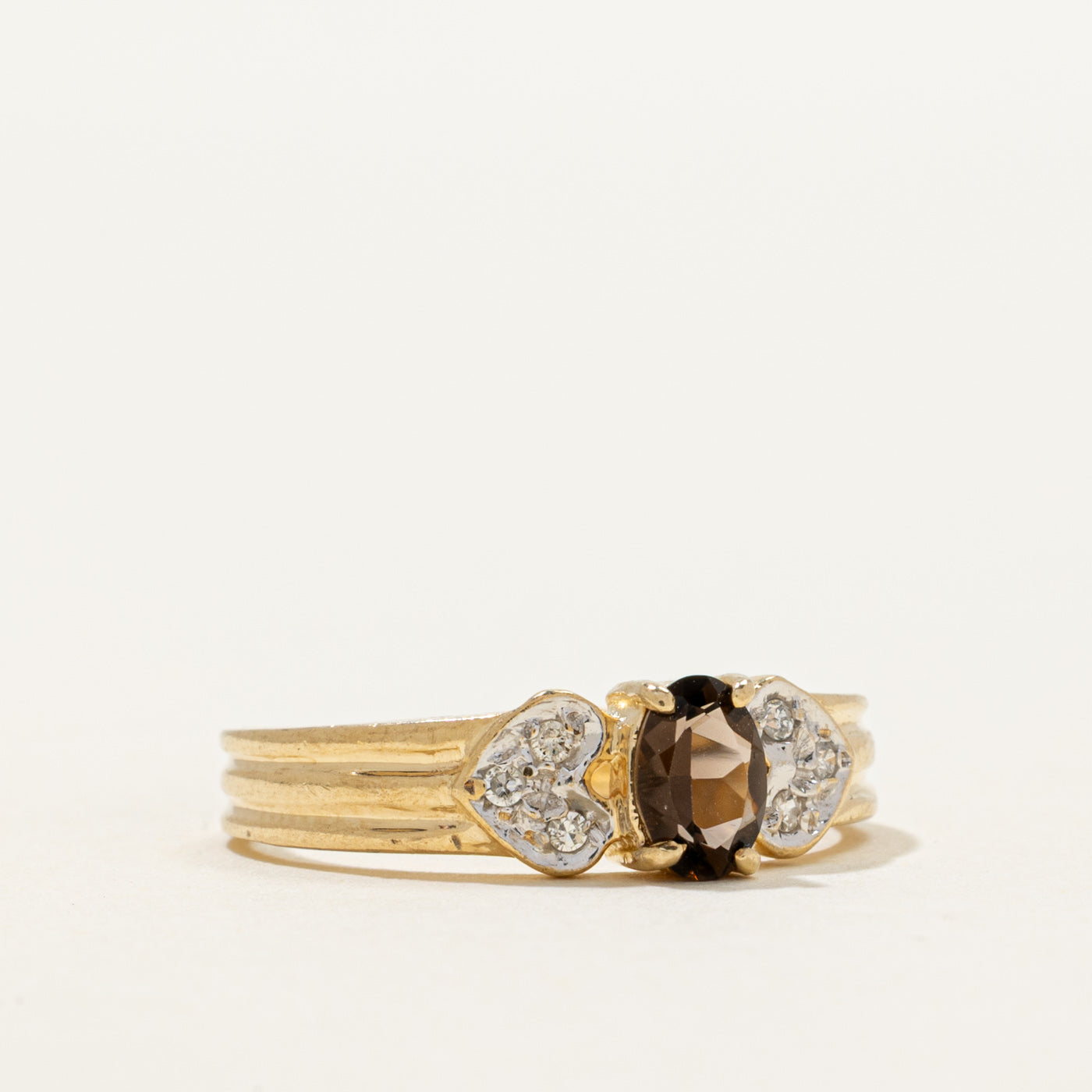 Oval Cut Smoky Quartz & Diamond Grooved Ring | 0.40ct, 0.05ctw | SZ 7