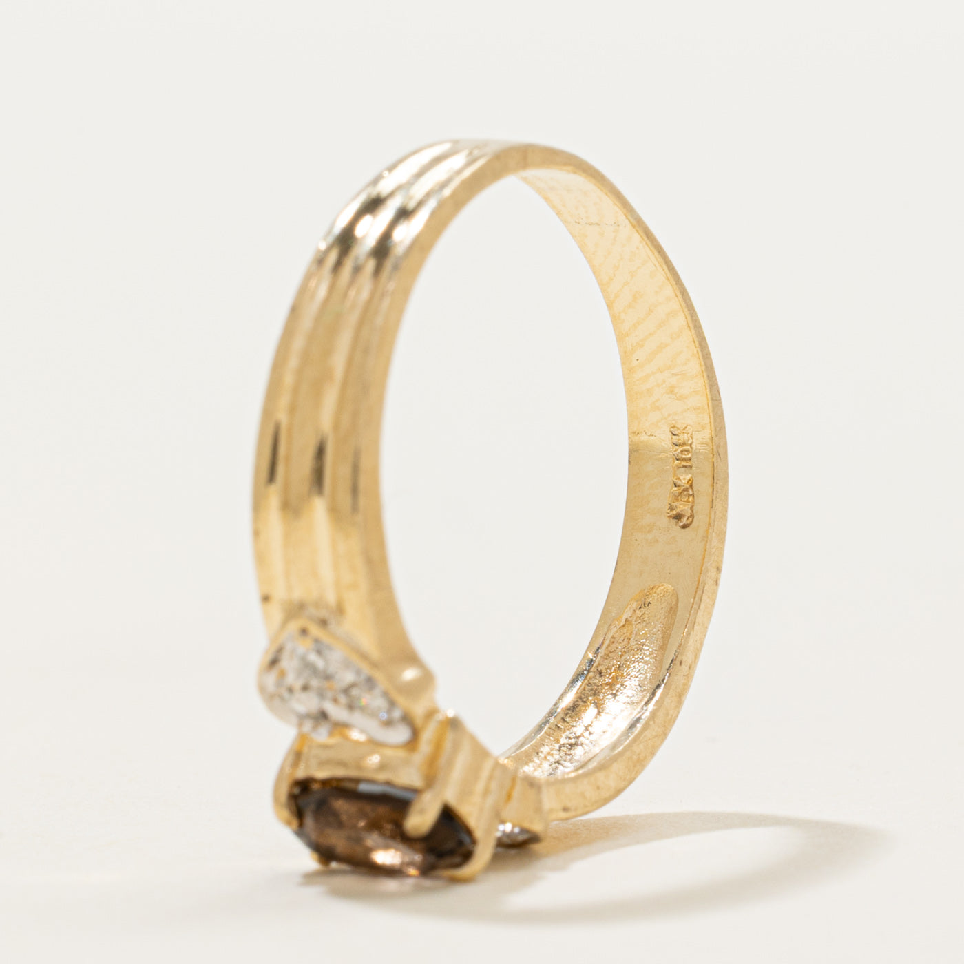 Oval Cut Smoky Quartz & Diamond Grooved Ring | 0.40ct, 0.05ctw | SZ 7