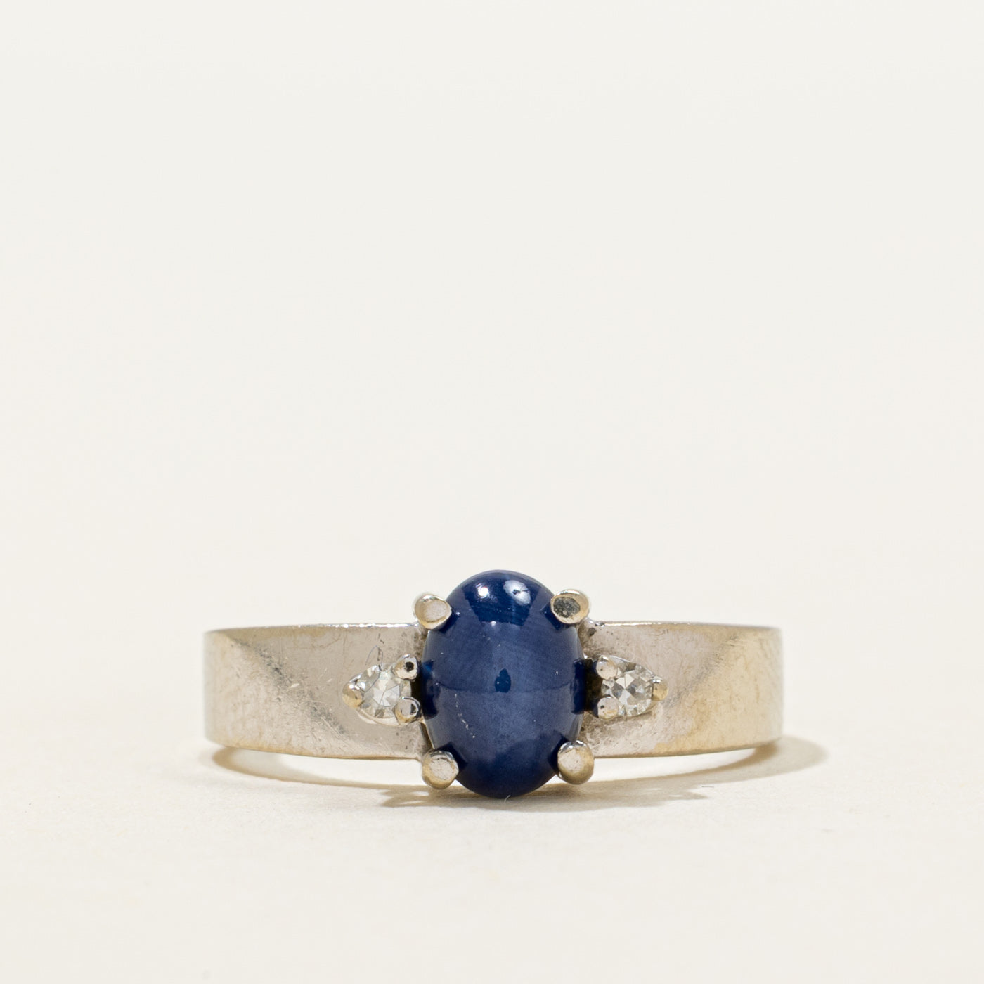 Cabochon Synthetic Star Sapphire & Diamond Ring | 1.00ct, 0.04ctw | SZ 5.5