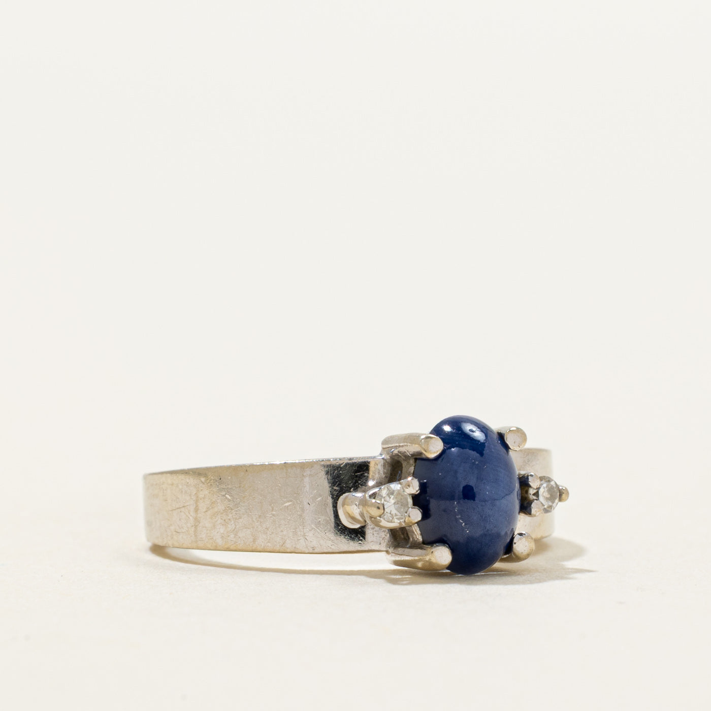 Cabochon Synthetic Star Sapphire & Diamond Ring | 1.00ct, 0.04ctw | SZ 5.5