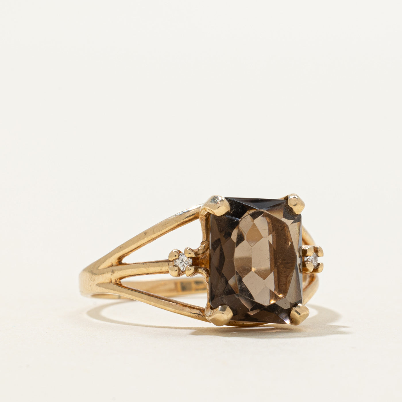 Smoky Quartz & Diamond Open Shank Ring | 2.50ct, 0.02ctw | SZ 8