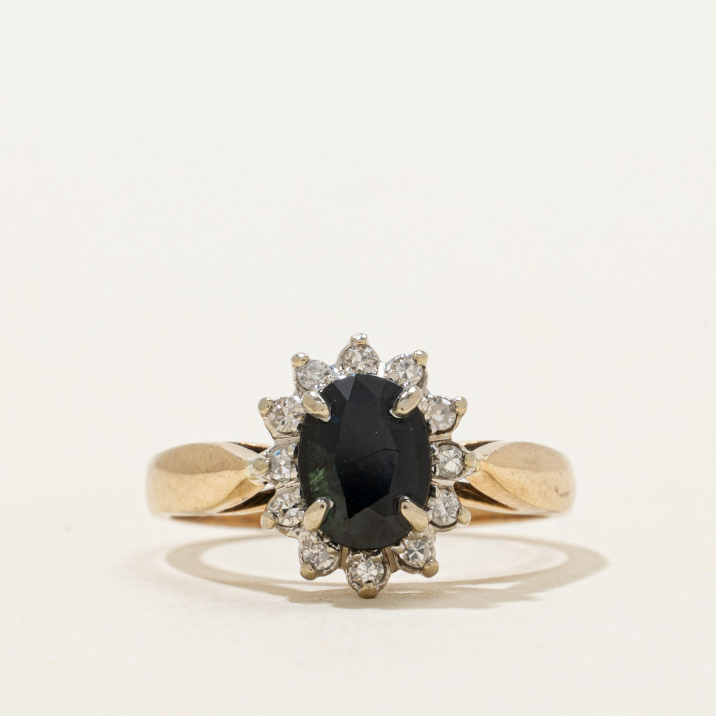 Oval Cut Sapphire & Diamond Petal Ring | 0.75ct, 0.10ctw | SZ 4.75