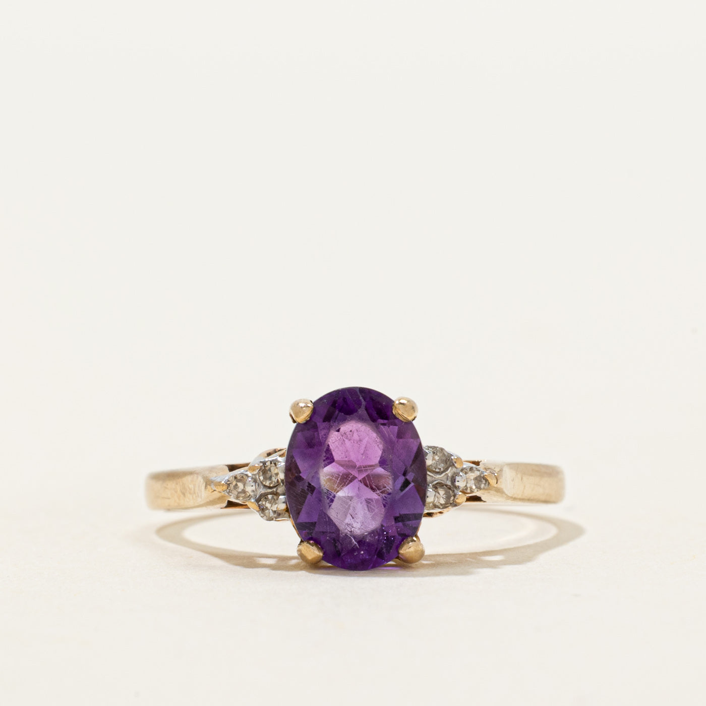 Oval Cut Amethyst & Diamond Ring | 1.10ct, 0.03ctw | SZ 7