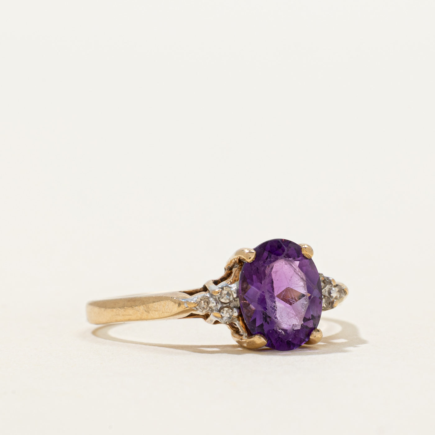 Oval Cut Amethyst & Diamond Ring | 1.10ct, 0.03ctw | SZ 7