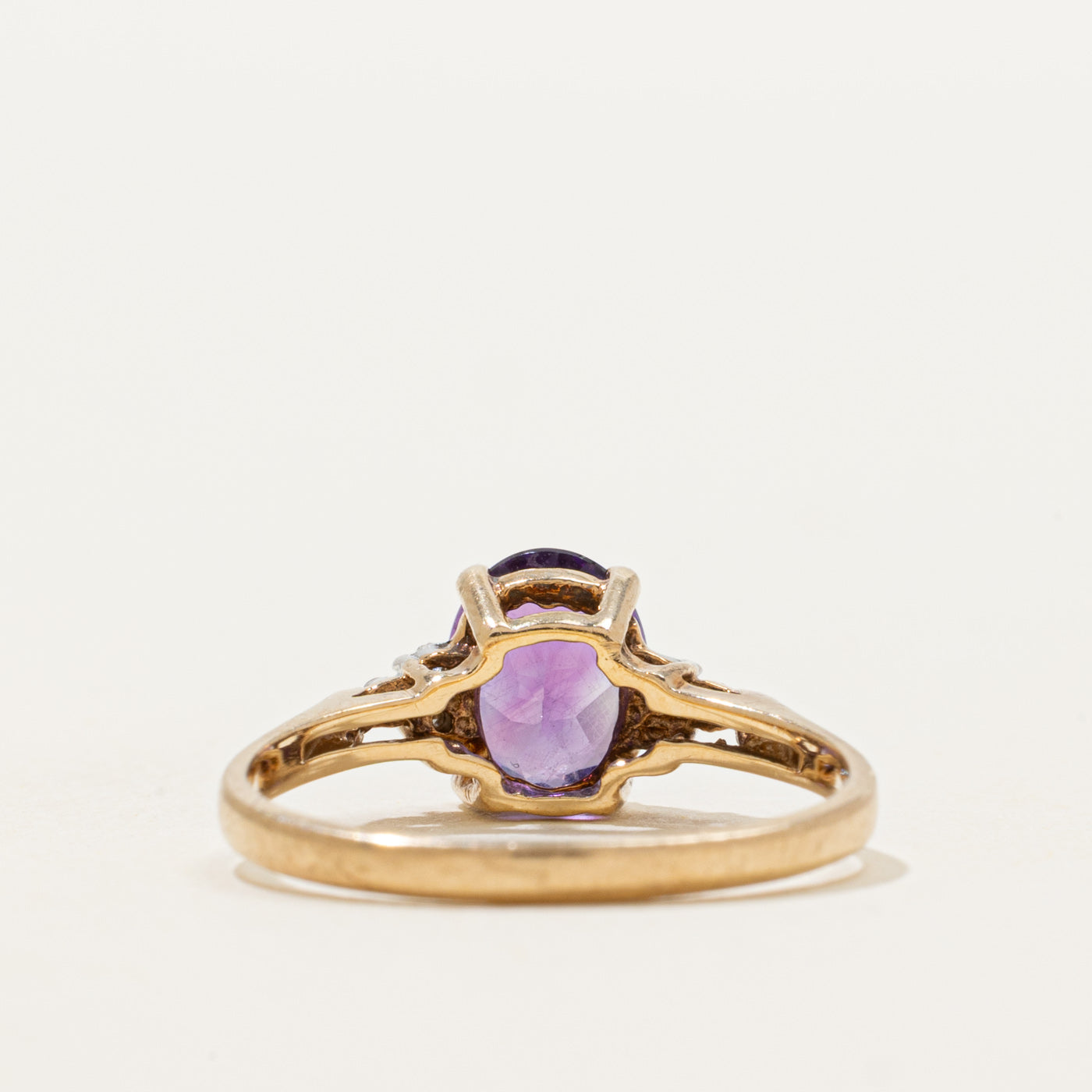 Oval Cut Amethyst & Diamond Ring | 1.10ct, 0.03ctw | SZ 7