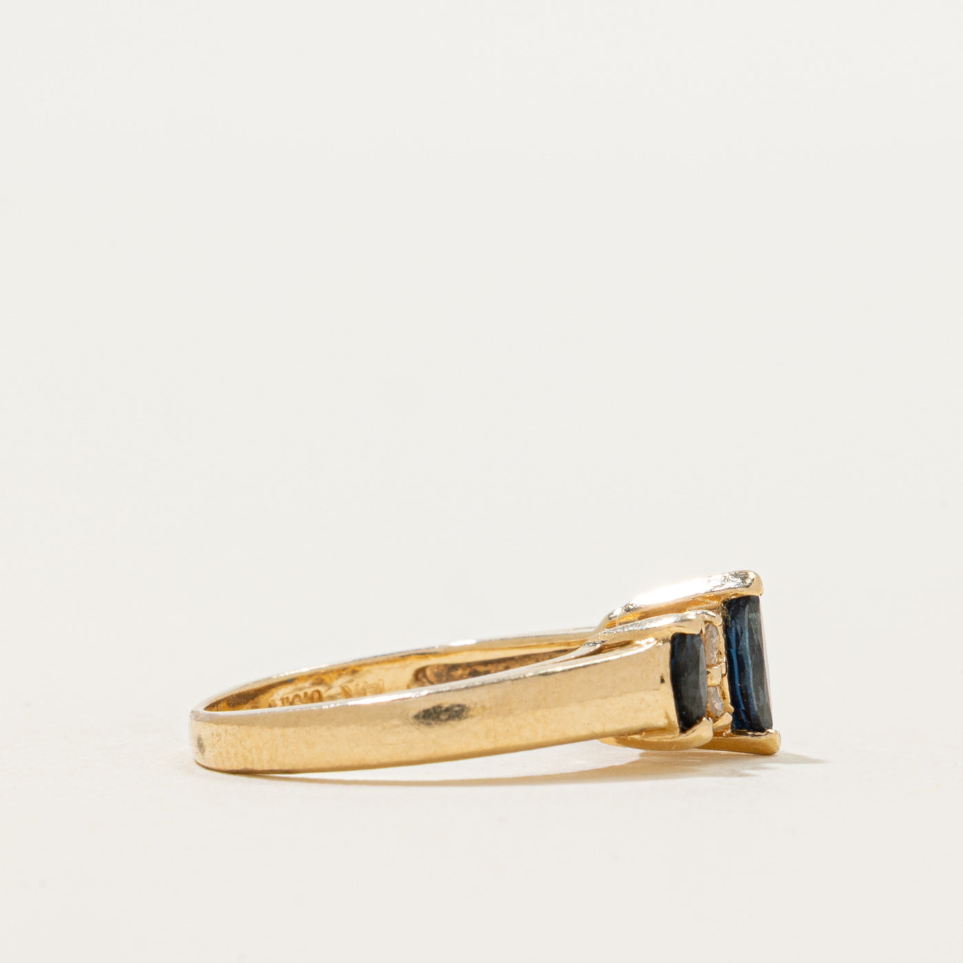 Basket Set Marquise Cut Sapphire & Diamond Ring | 0.36ctw, 0.08ctw | SZ 4.25