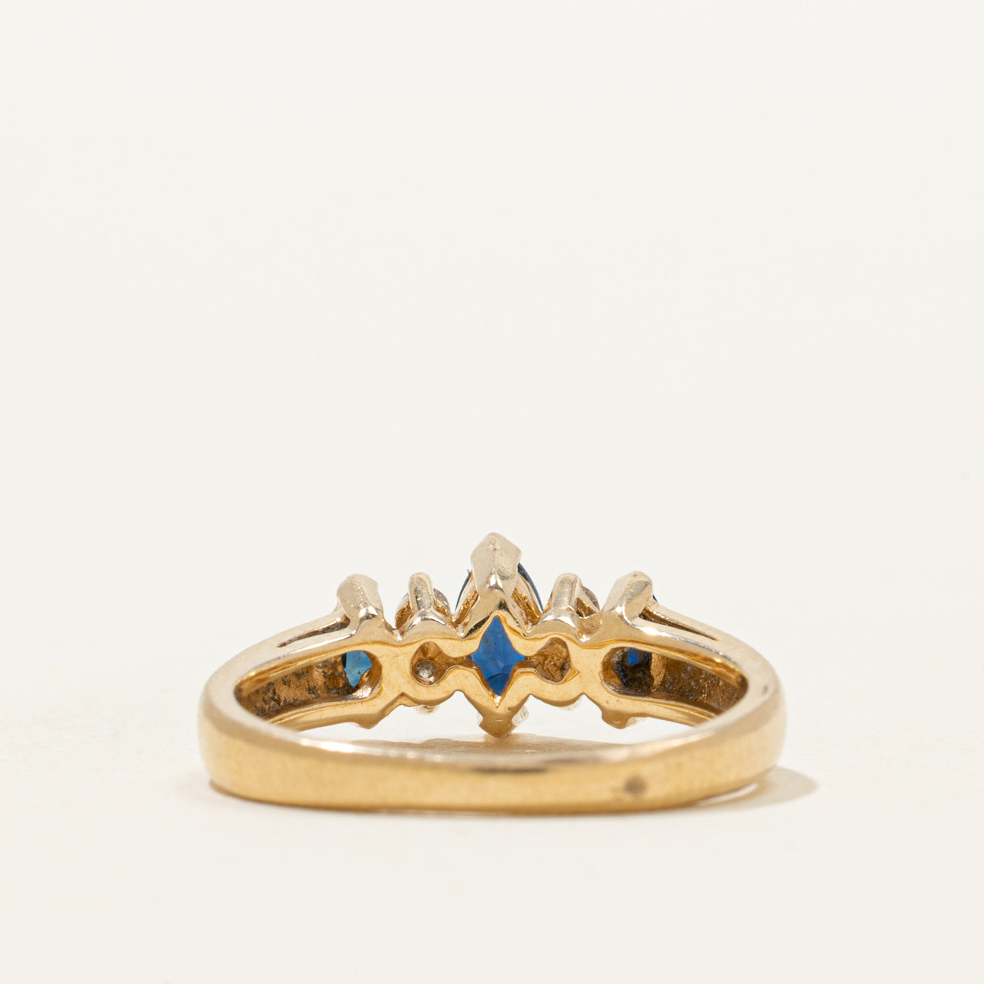 Basket Set Marquise Cut Sapphire & Diamond Ring | 0.36ctw, 0.08ctw | SZ 4.25