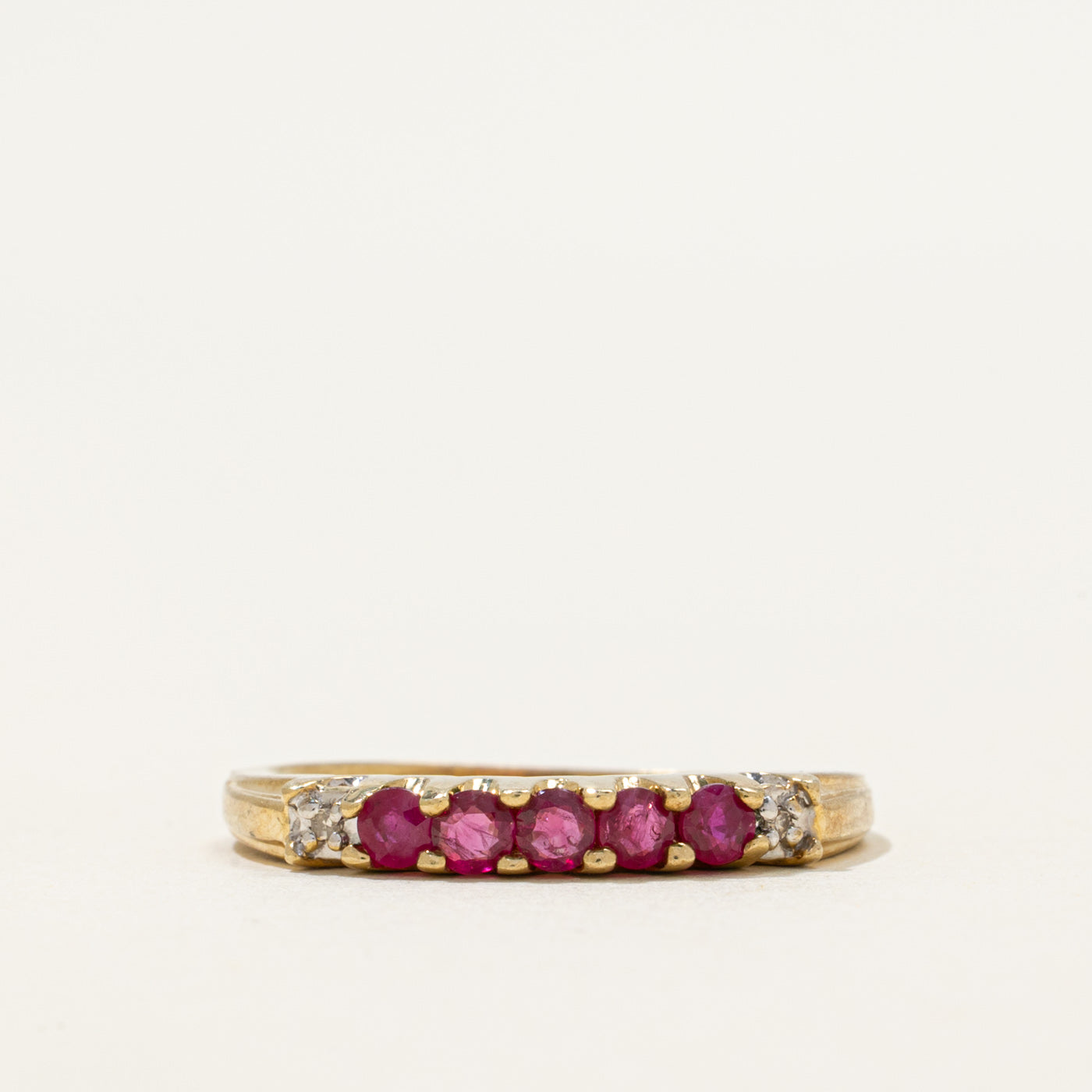 Five Stone Ruby & Diamond Ring | 0.30ctw, 0.01ctw | SZ 8