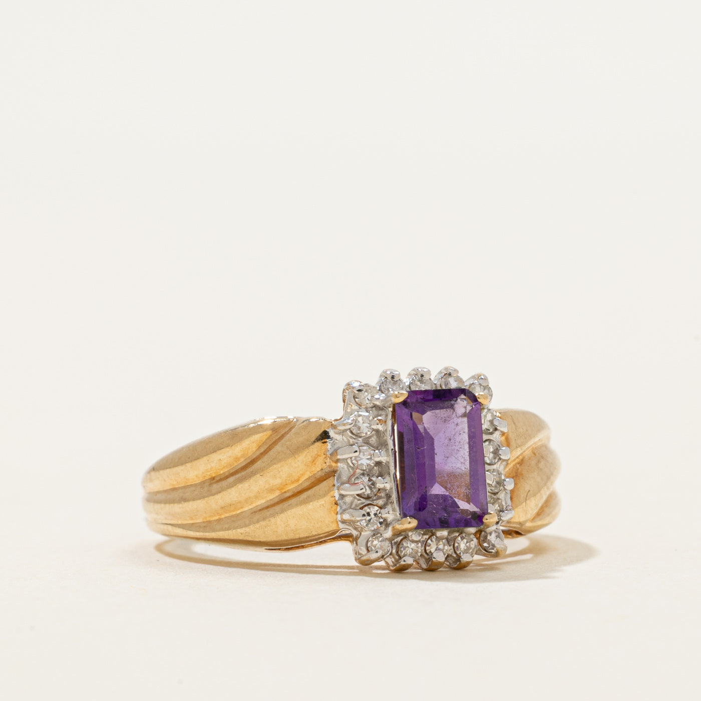 Amethyst & Diamond Halo Croissant Ring | 0.42ct, 0.09ctw | SZ 5.25