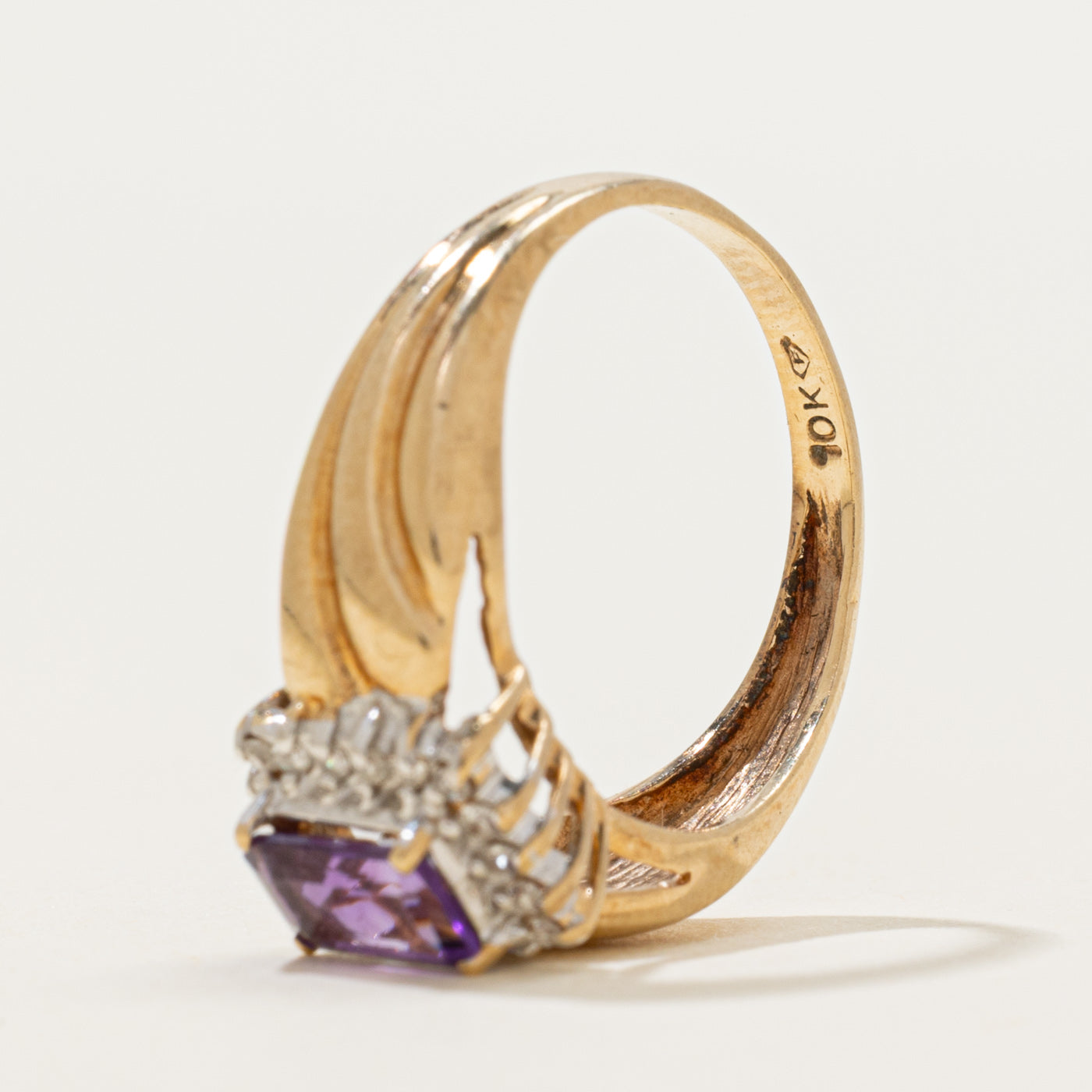 Amethyst & Diamond Halo Croissant Ring | 0.42ct, 0.09ctw | SZ 5.25