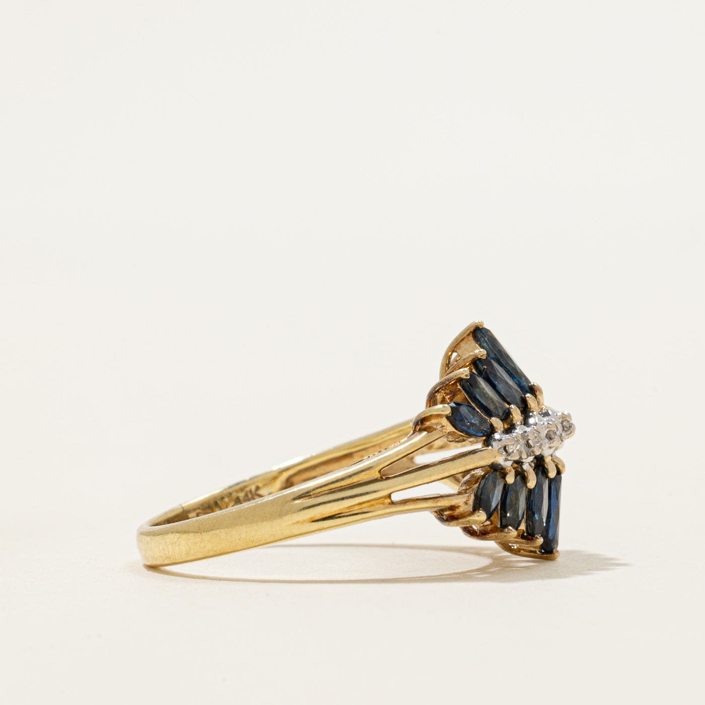 Multi Row Marquise Cut Sapphire & Diamond Cocktail Ring | 1.00ctw, 0.02ctw | SZ 7
