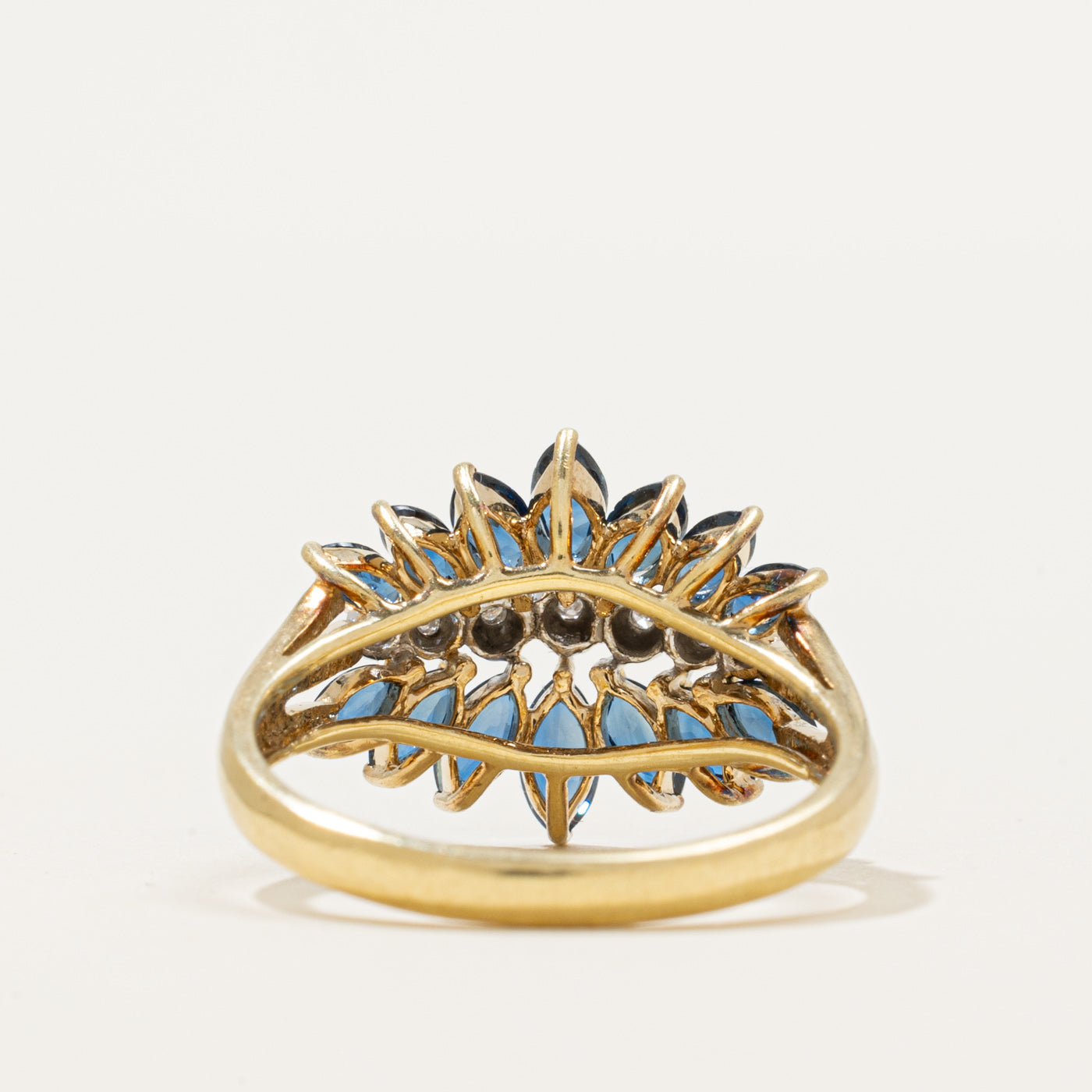 Multi Row Marquise Cut Sapphire & Diamond Cocktail Ring | 1.00ctw, 0.02ctw | SZ 7