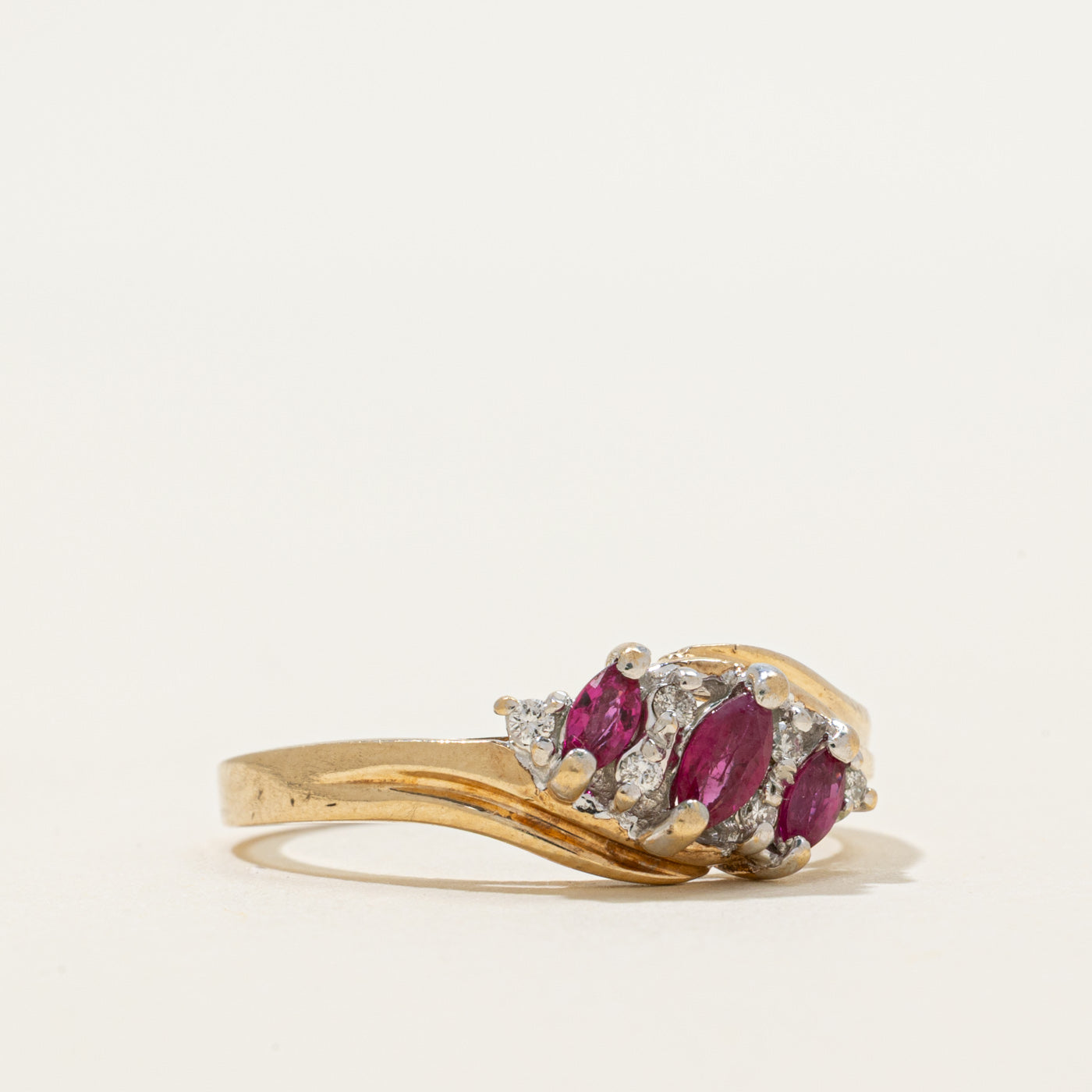 Marquise Cut Ruby & Diamond Waterfall Bypass Ring | 0.27ctw, 0.06ctw | SZ 8